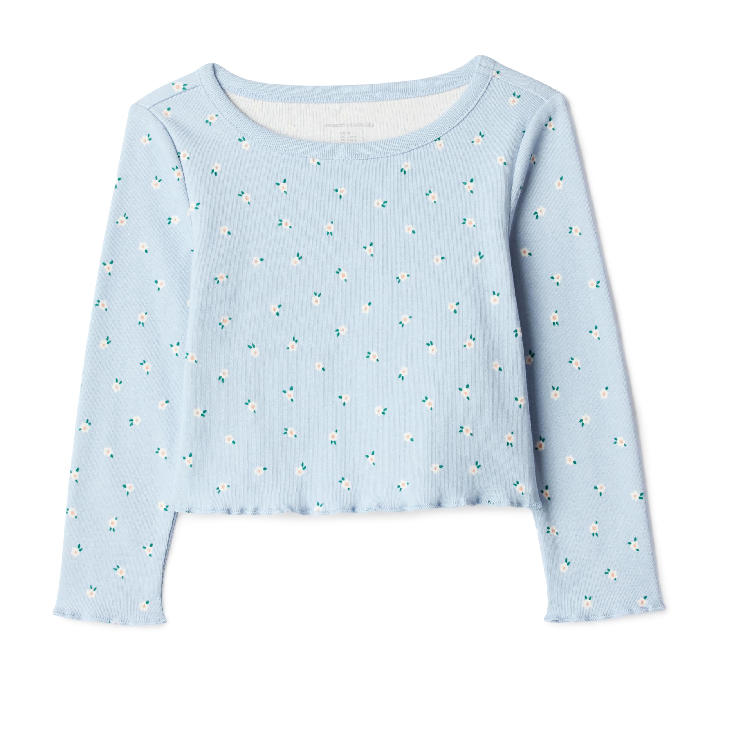 Amazon Essentials Girls and Toddlers Long-Sleeve Cropped Rib Top, Daisies, 3T