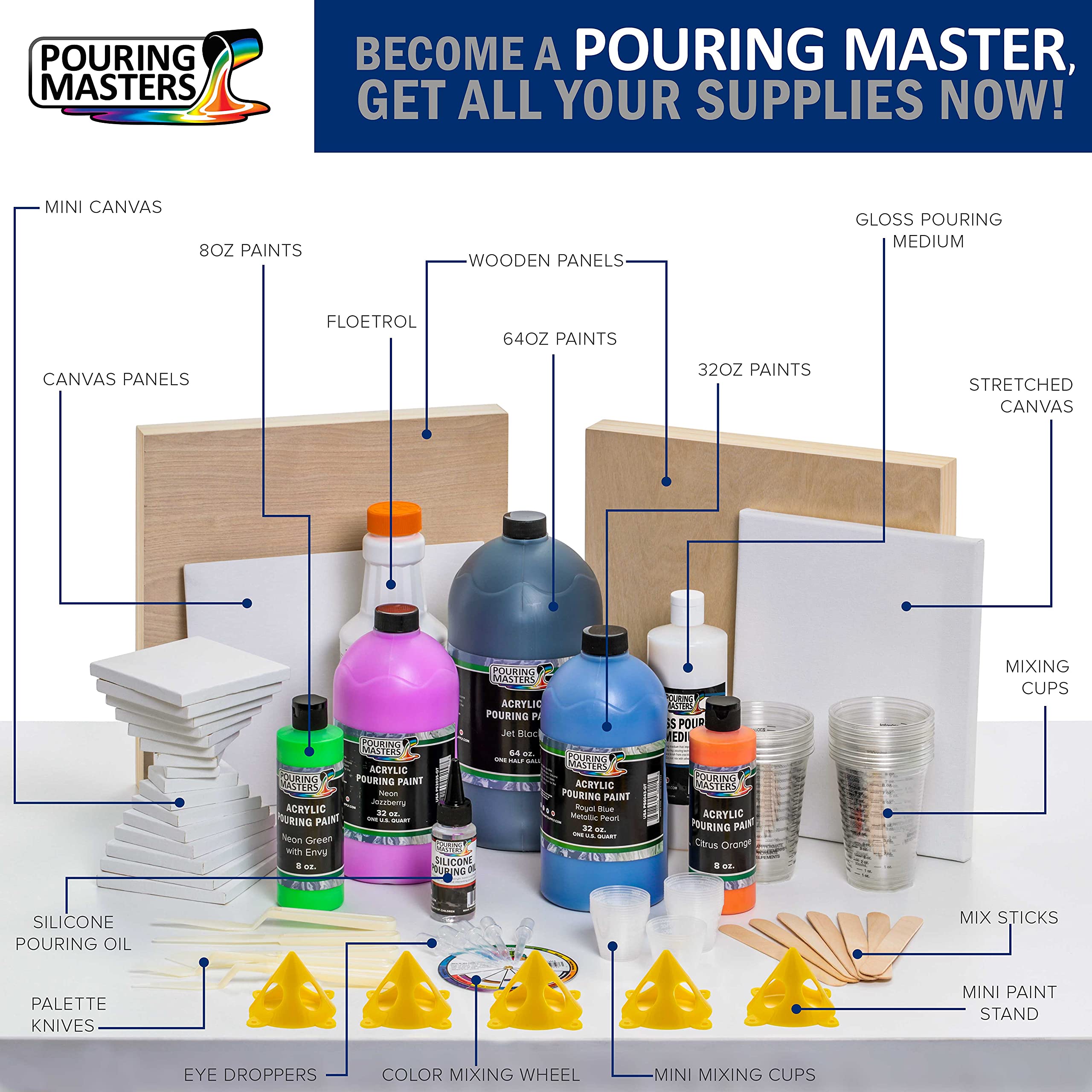 Pouring Masters Kit de peinture acrylique irisée 12 couleurs
