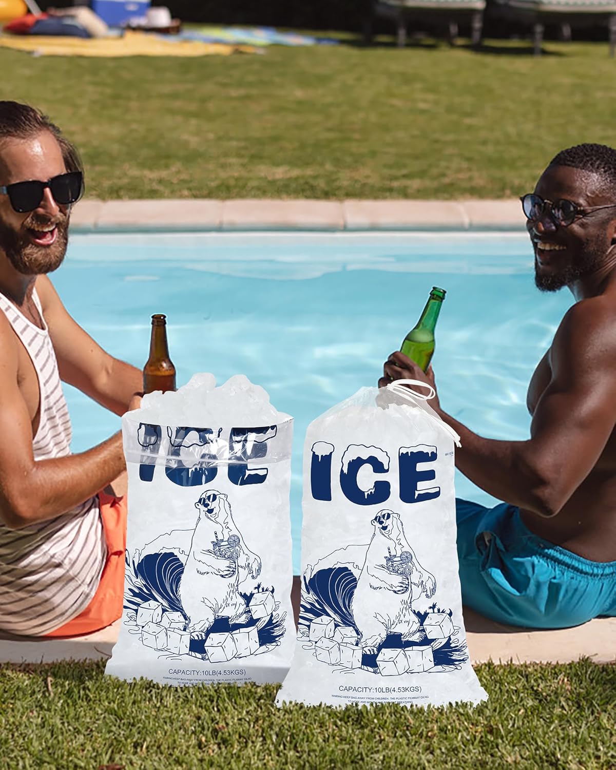 10Lb Ice Bags with Drawstring – 100 Pack Heavy-Duty Plastic Ice Storage Bags, Leak-Resistant & Freezer Safe, Reusable for Coolers, Events, Parties, Camping, Catering