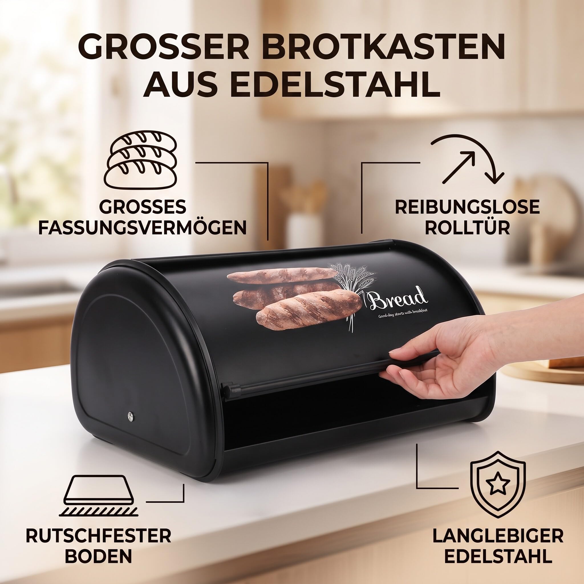 Cocoarm Portapane in Acciaio Inossidabile, Portapane di Grande Capacità, Contenitore per Pane, Panini, Biscotti, 34 x 23 x 14,5 cm (-3118200050012)