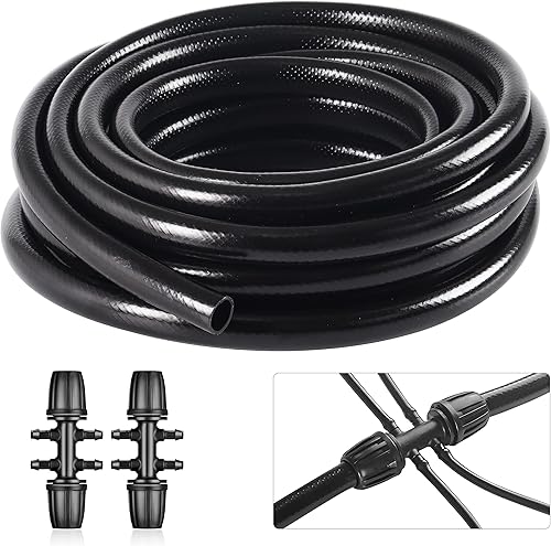 MIXC Tubo de riego por goteo de 25 pies y 12 pulgadas con camiseta de púas tubo de distribución en blanco línea de tubo de riego de jardín para