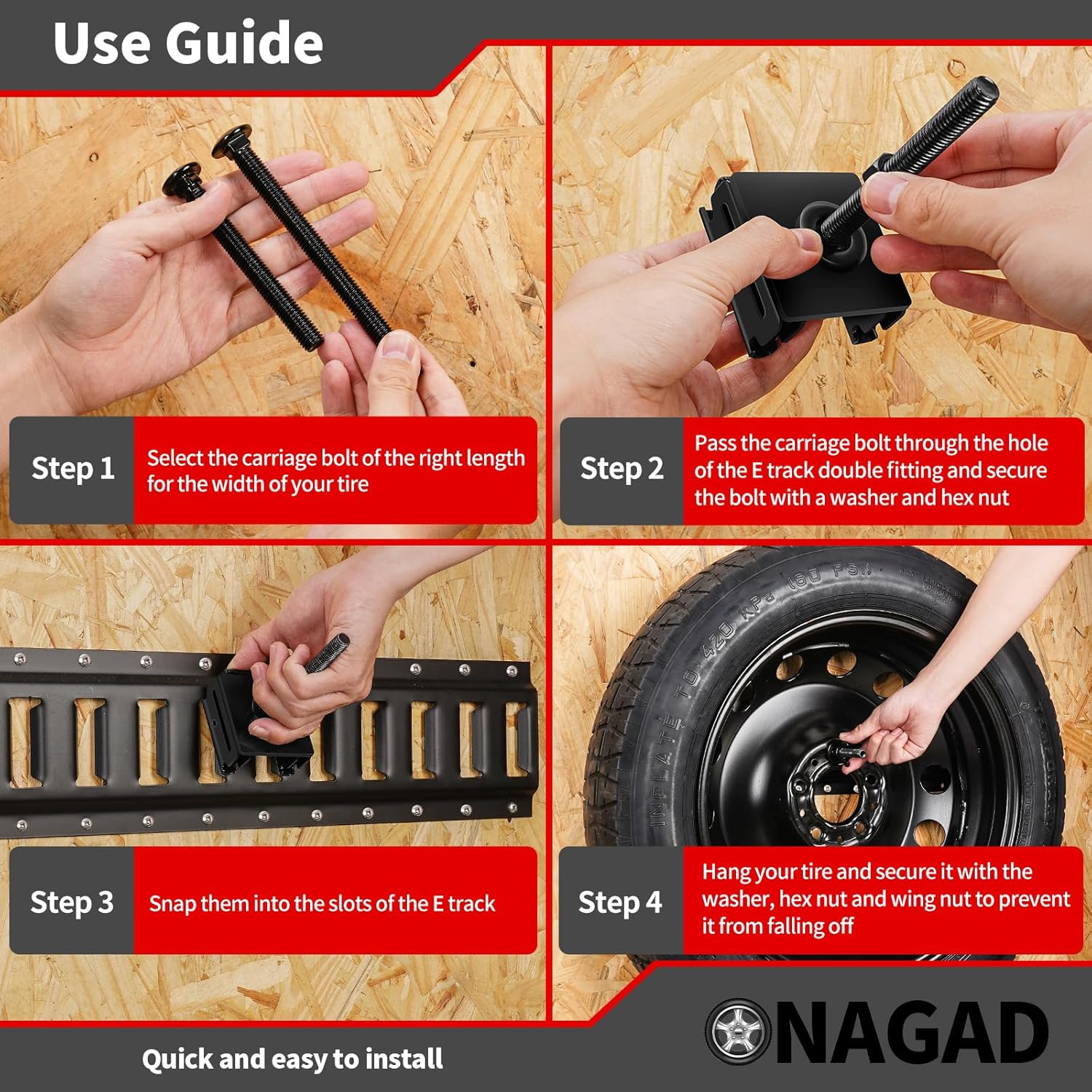 2 Pack E Track Spare Tire Holder Mounts, Upgrade Etrack Double Fittings Spare Wheel Carrier for Enclosed Trailers, Garages, Trucks, Warehouses and Semis, E-Track Rail Accessories for E Track System