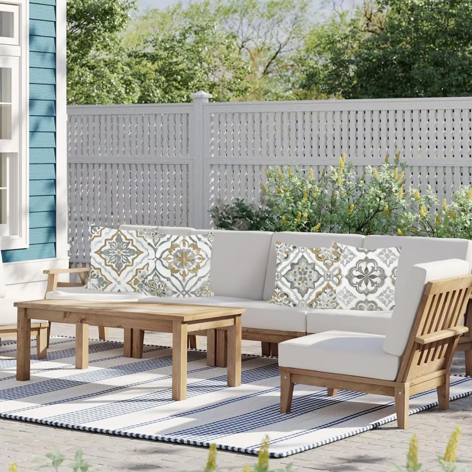 Cuscini Per Divano 50x50cm Set di 4 Cuscini da Esterno Divano Boemo Cuscino Esterno Decorativo in Piazza Estate Lino Impermeabile Cuscino Outdoor Pillowcase, Decorazione Del Giardino Modello R-1