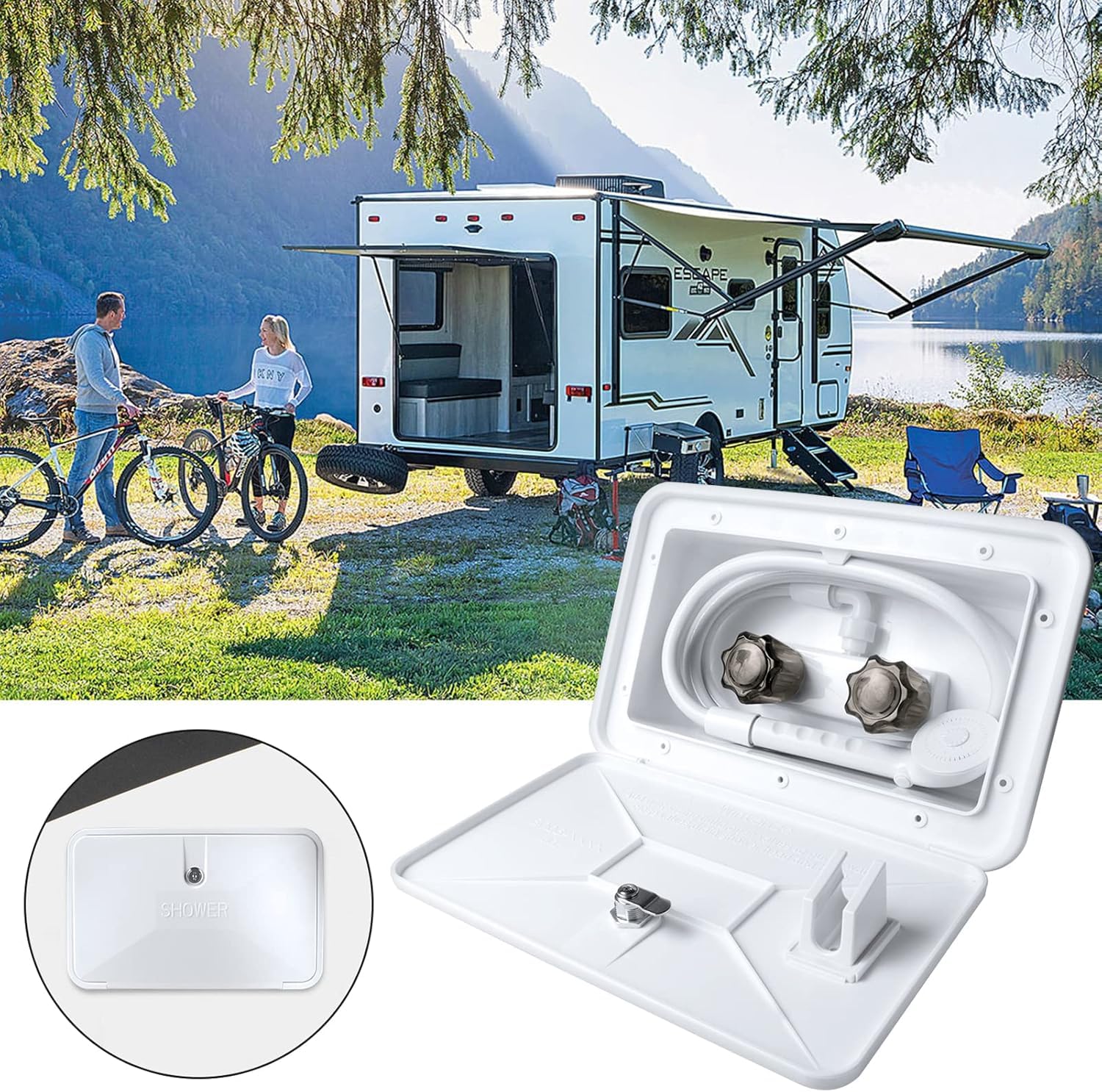 Kit de Caja de Ducha Exterior para Caravana,Kit De Caja De Ducha Con Interruptor De Frío Y Calor Con Cerradura, Ducha De Camping Para Autocaravana Marina Caravana