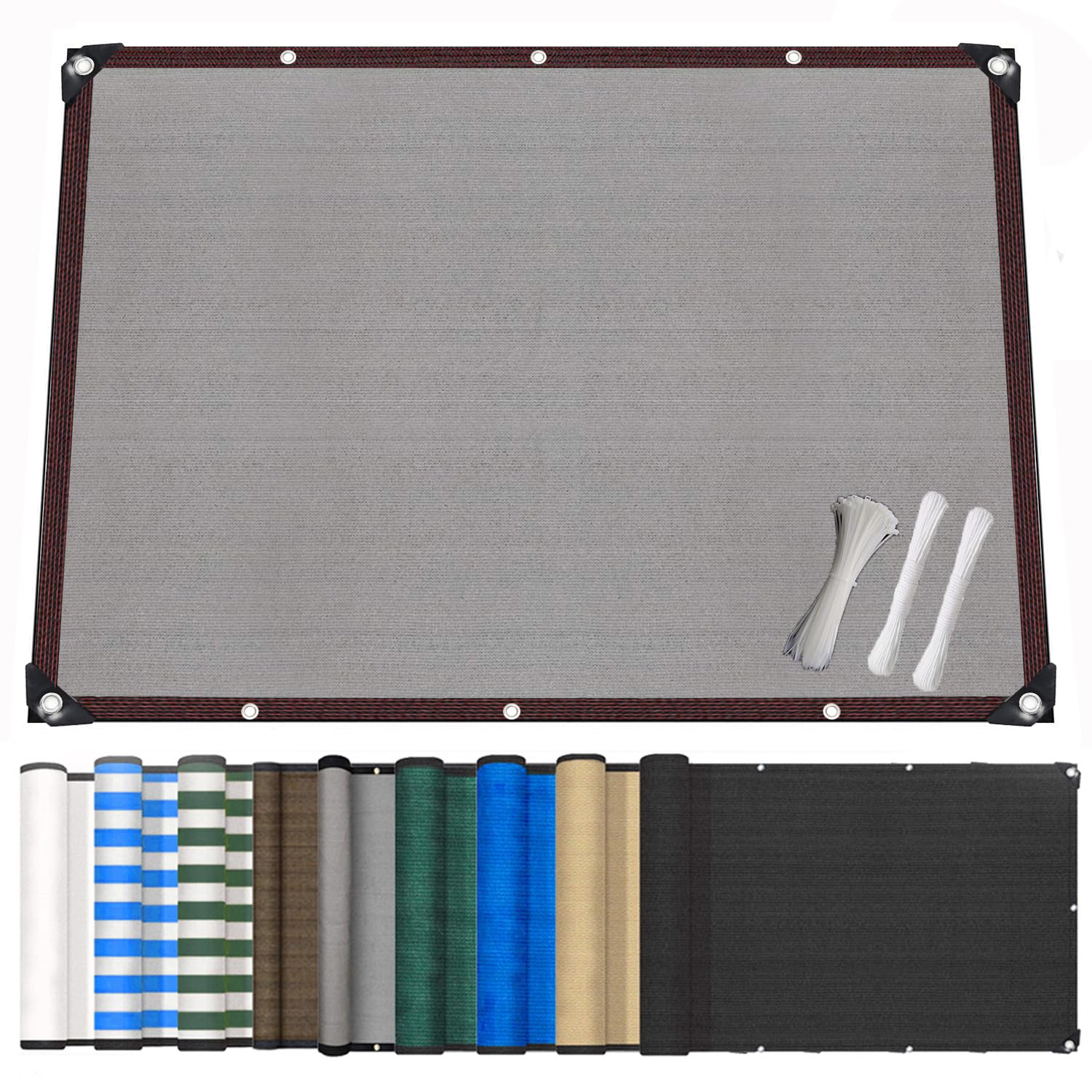 WeiHuangC Balcony Privacy Screen, 95% UV Block Windproof Sun Shade Netting with Cable Ties & Rope, Tear-Resistant Outdoor Privacy Fence Cover for Patio, Deck, Backyard, Garden & Pool Grey 3.4x9.5m