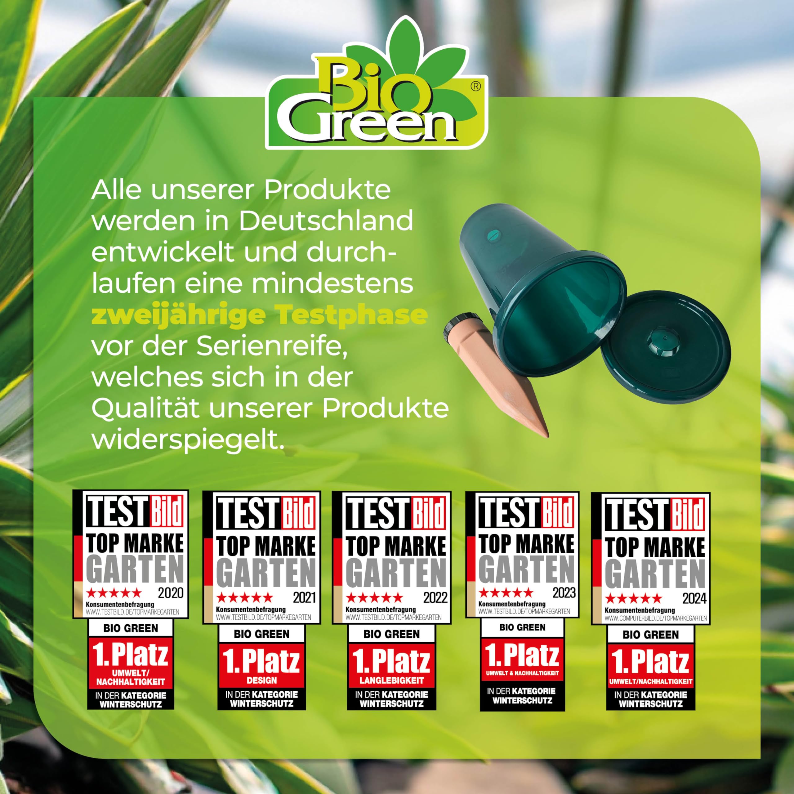 Bio Green 4er-Set Bewässerungssystem für Hochbeete Hydro Cup | konstante, gleichmäßige Wasserversorgung | verhindert Übergießen und Austrocknen | Set aus 4 Tonkegeln und 4 Becheraufsätzen | 2,5 Liter