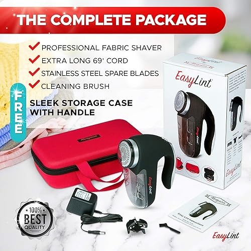Miniatura 5 de EasyLint rasuradora profesional para suéteres, quita las bolitas y pelusas en paños, tejidos y muebles. Funciona a batería o con adaptador de