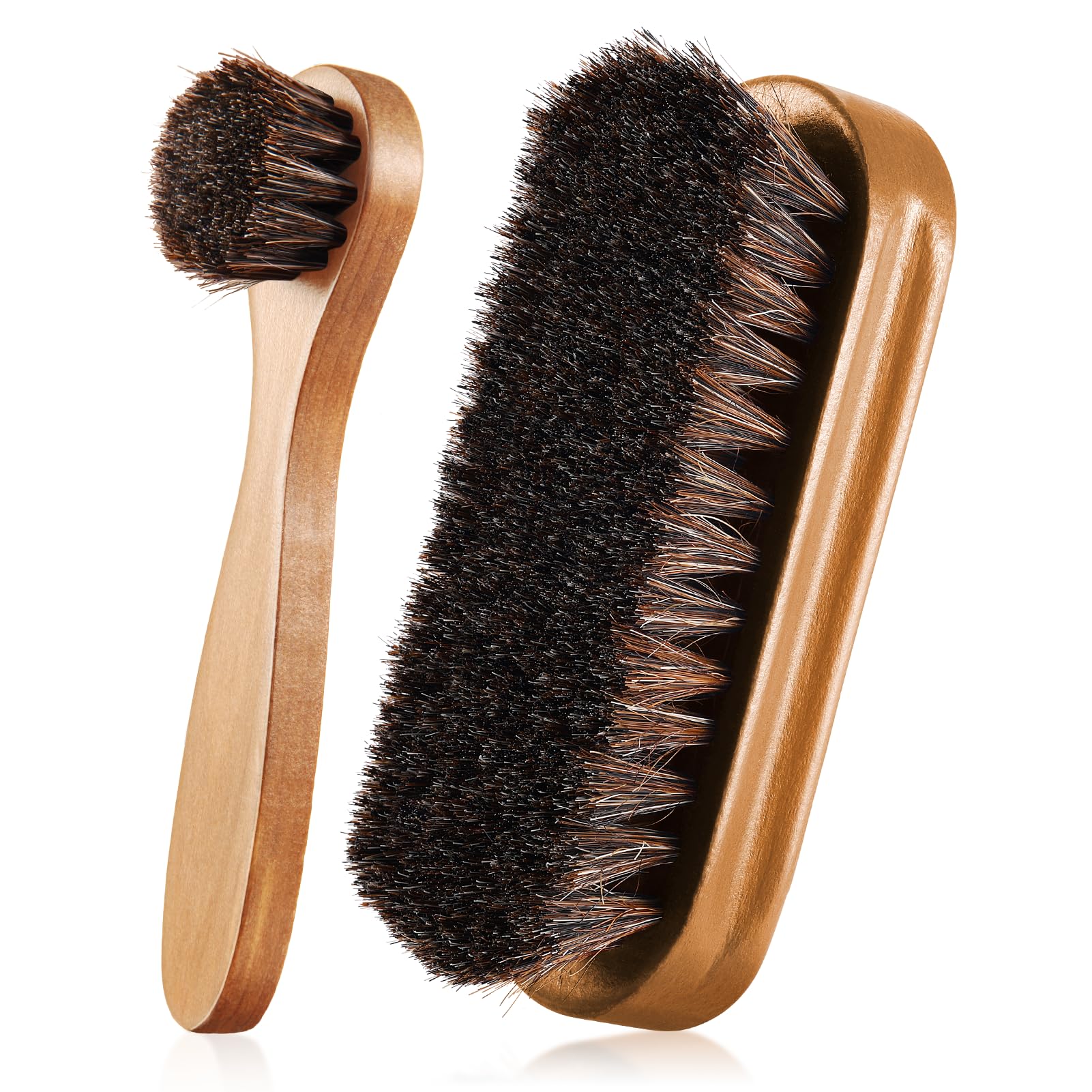 2 Pcs Horsehair Shine Shoes Brush Kit Polish Dauber Applicators Cleaning Leather Shoes Boots Care Brushes Suede Cleaner Brush(Wooden Style F)