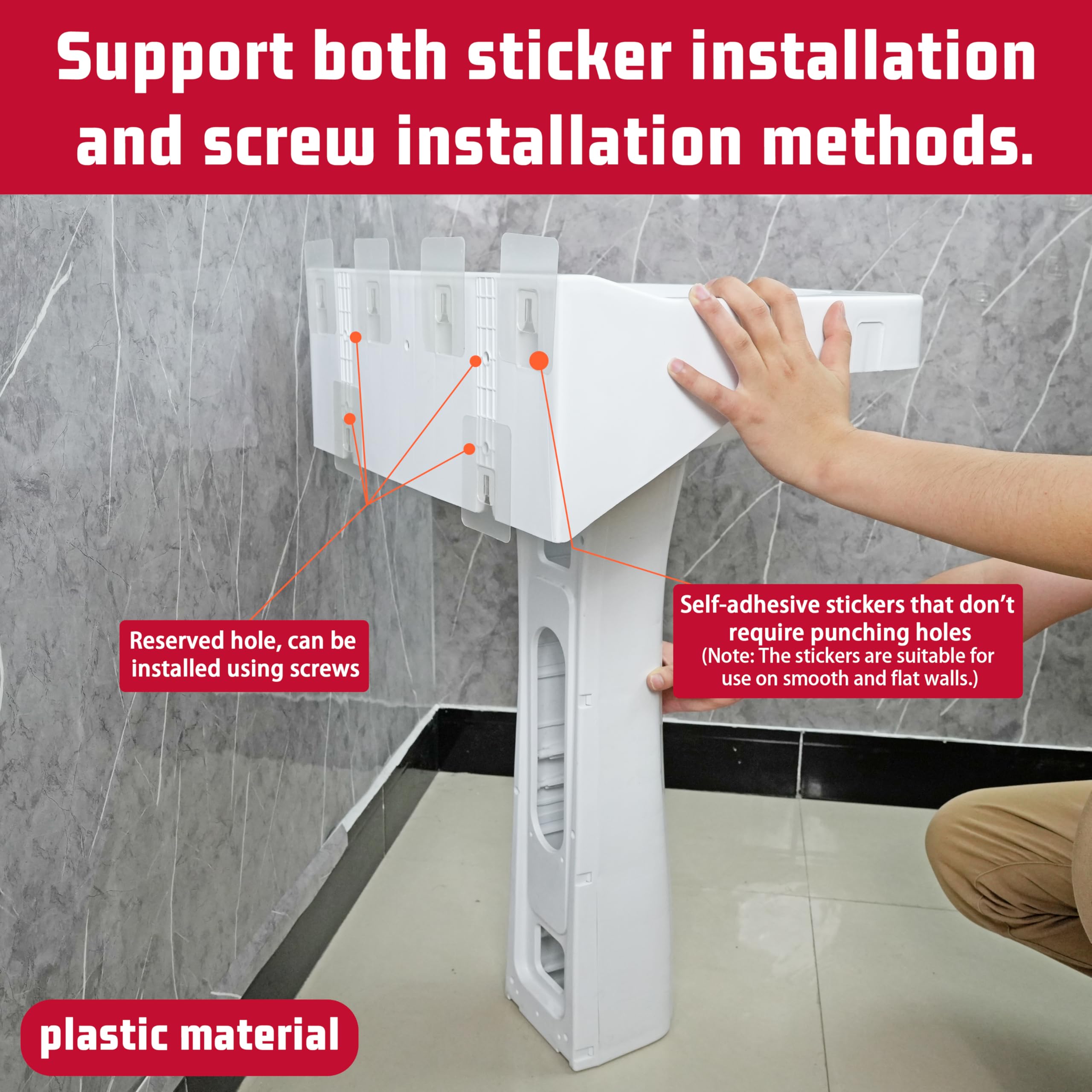 Fregadero de pedestal de plástico pequeño para baño, 19.6 x 15.3 x 31.5 pulgadas de alto, instalación sin taladro, lavabo autoadhesivo con agujero para grifo para lavabo, lavabo, columna, lavabo