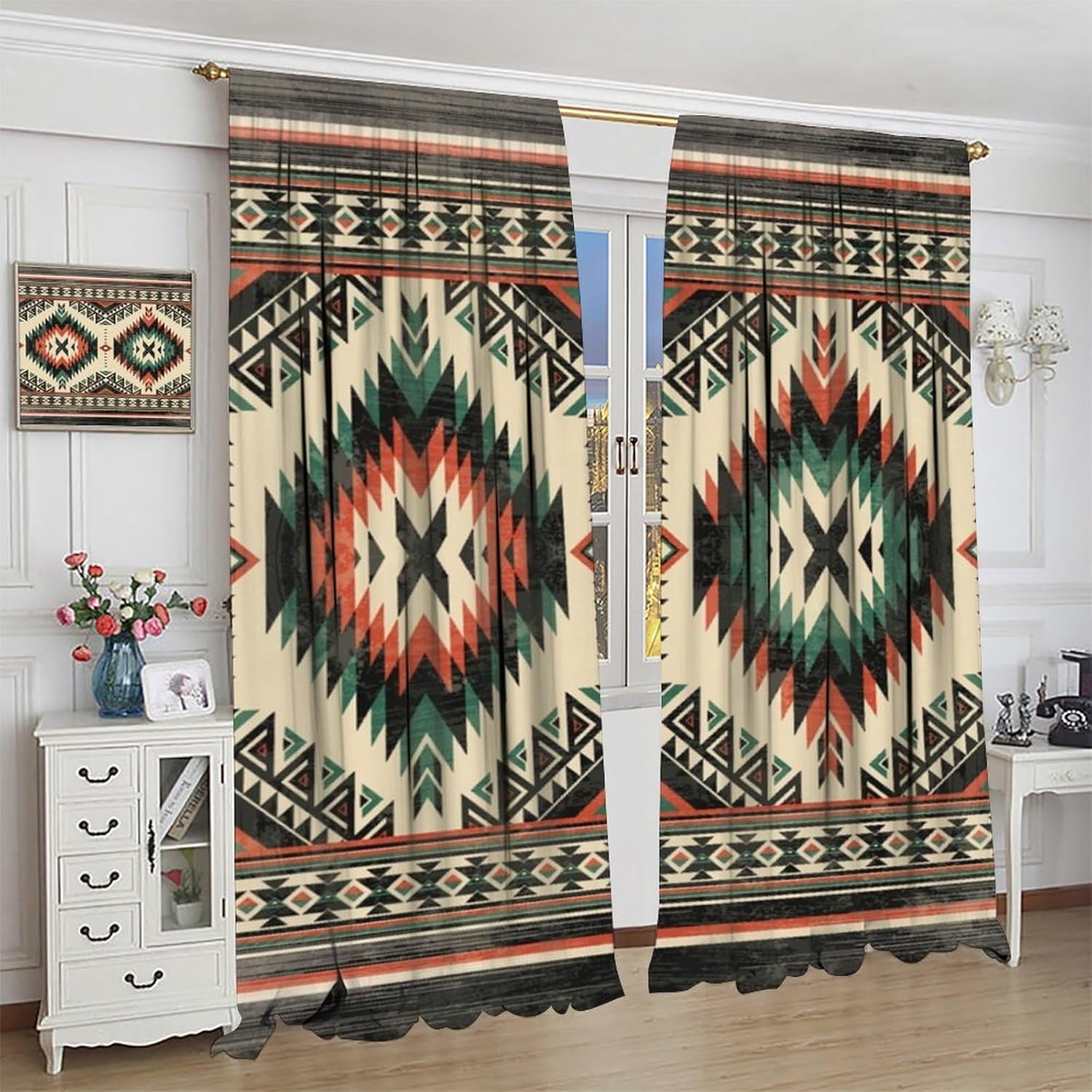 Aztec Thermal Insulated Curtain, Native American South Western Fantasy Boho Tribal Pattern Window Rod Pocket Blackout Curtains Panels for Bedroom Living Room Kitchen Office Drapes 42x45in - Image 3