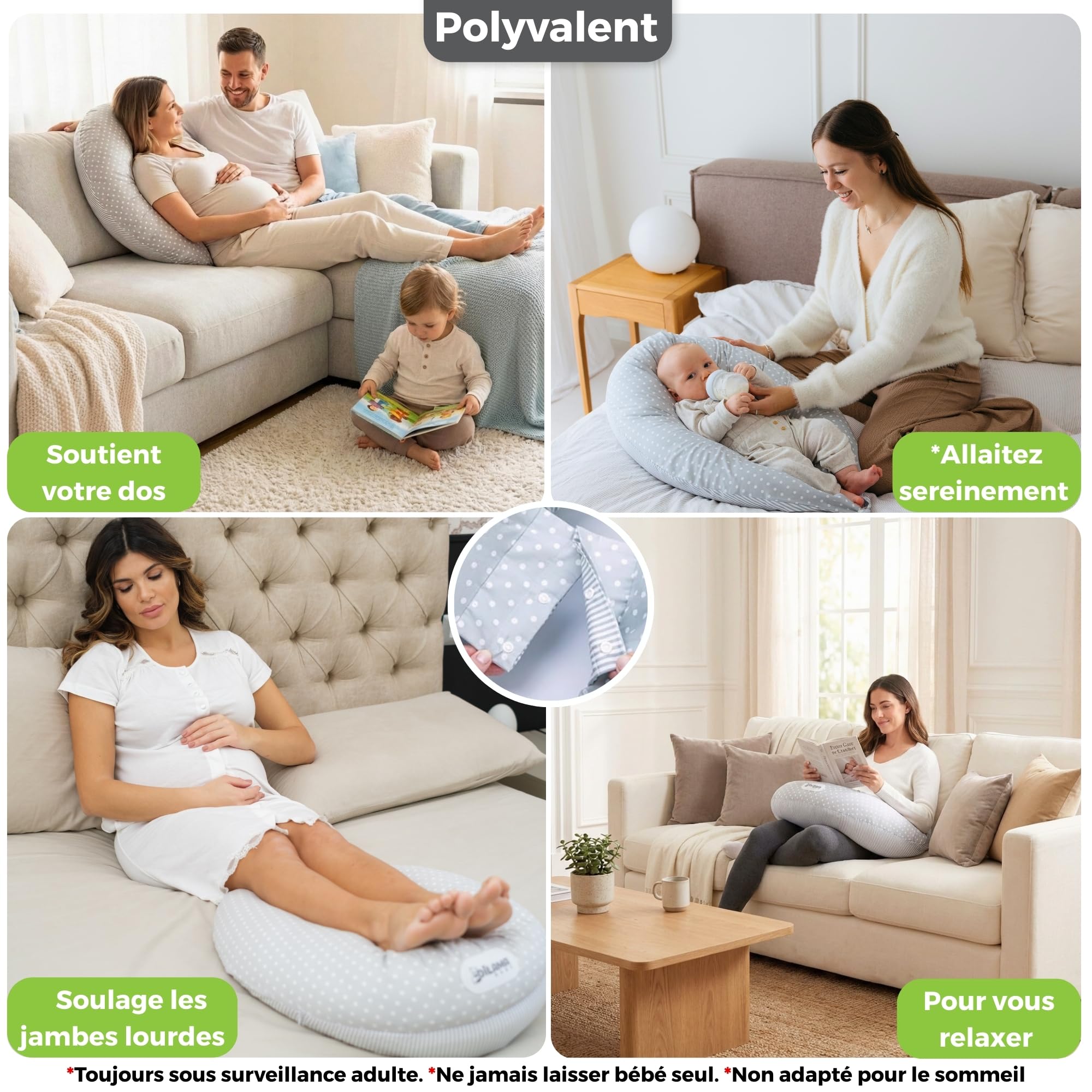 Dilamababy Coussin de Grossesse et d’Allaitement en Flocons de Mousse Mémoire et Boules de Fibre – Oreiller de Maternité Ergonomique – Housse Coton Amovible – Fabriqué en Italie