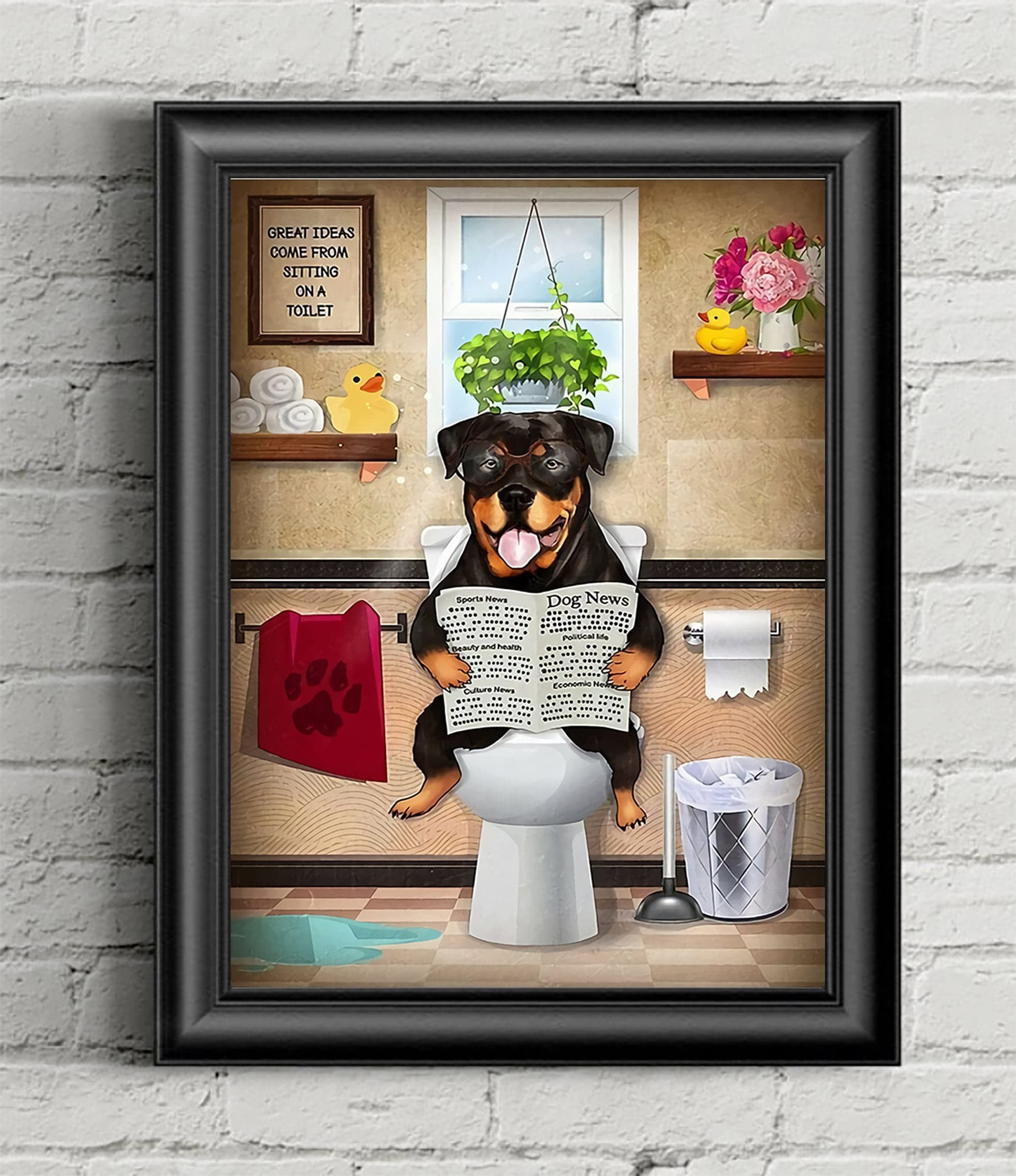 Retro Metal Tin Sign 12x16 Inches Funny Rottweiler Dog Nice Butt Poster Funny Rottweiler Dog Toilet Paper Poster Funny Rottweiler Dog Butt Napkin Bathroom Poster Novelty Decorative Crafts