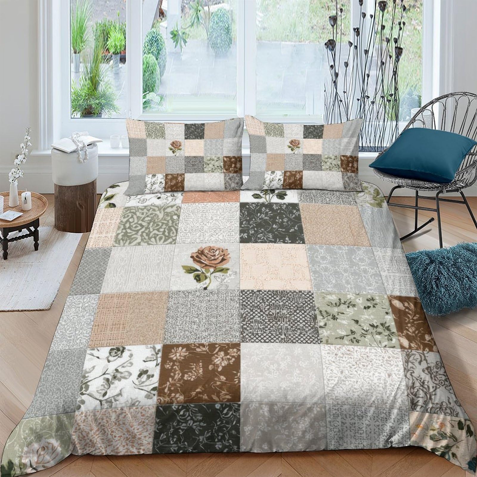 Ctjqhvkz Style-8 3D Printed Patchwork Vintage Fitted Sheet Microfiber Soft Retro Botanical Bed Sheet For Bedroom Guest Room Decor Single（135X200cm）