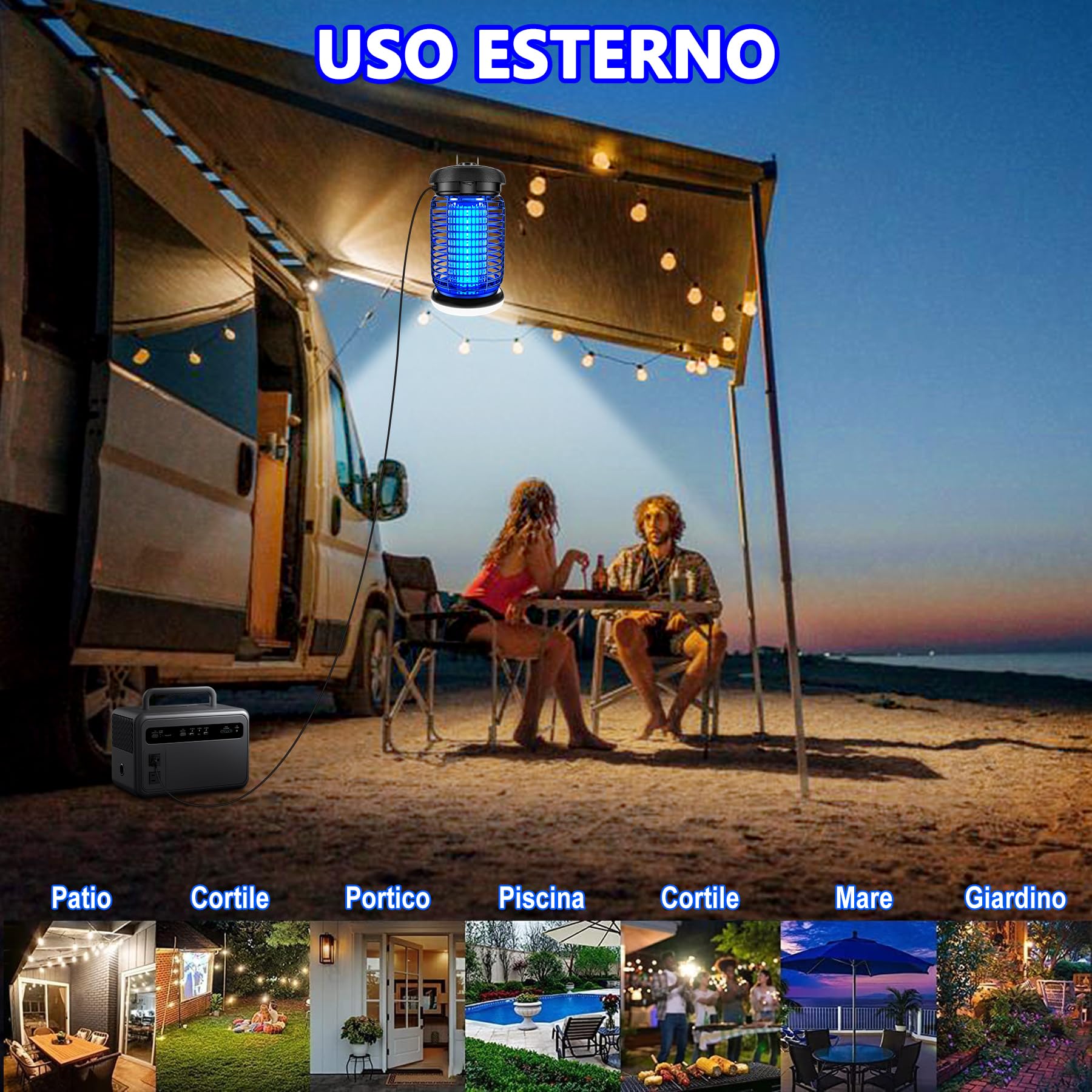 seenlast Lampada Antizanzare Elettrica, Lampada Zanzare 15W 4200V UV Zanzariera Elettrica Impermeabile IPX4, Uccidi Trappola Insetticida Zanzare per Giardino Interno Esterno (Con Gancio e Led Luce)