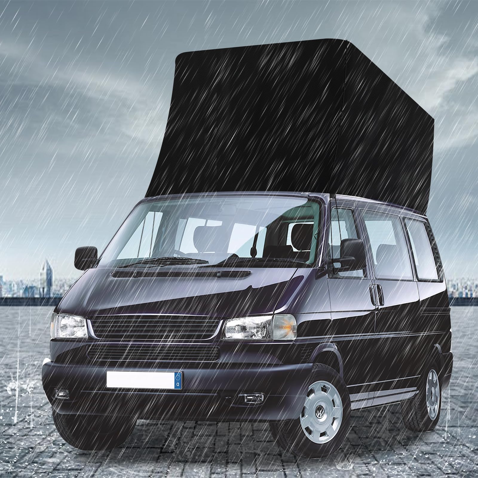 Dachschutz Ersatz für VWT4, 600D Oxford-Stoff Schwarz Wetterschutz Pop-Top Camper Dachzelt für Aufstelldach Schlafdach Outdoor Camping, Mütze Calicap Regenschutz Wintercamping
