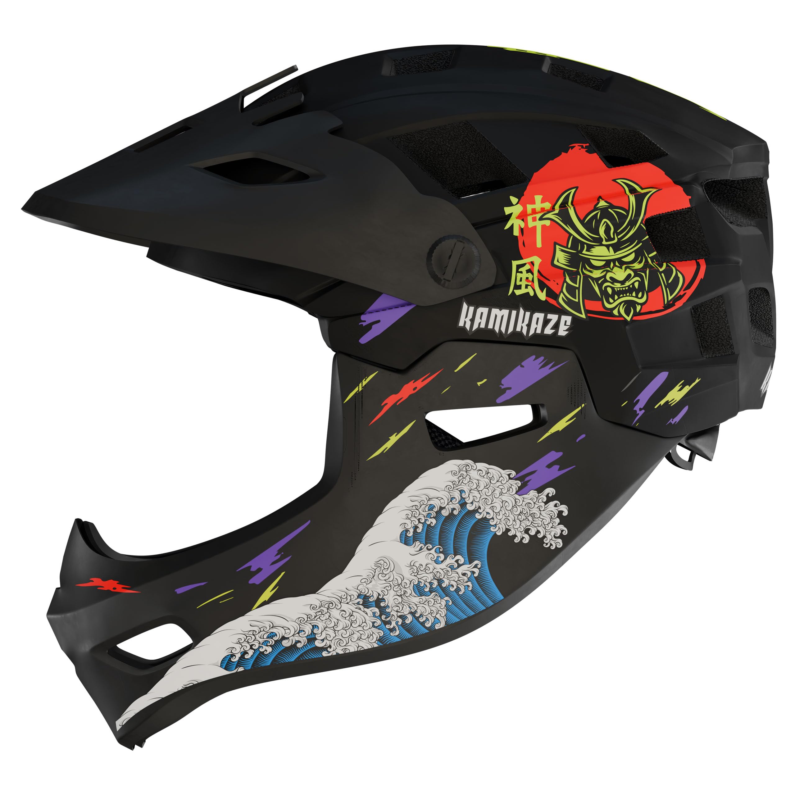 Kamikaze Ronin Wave Integralhelm Schwarz – Schutzhelm für Radfahren, Scooterfahren, Inlineskaten und Skateboarden, leicht, komfortabel und robust, Größen S, M und L