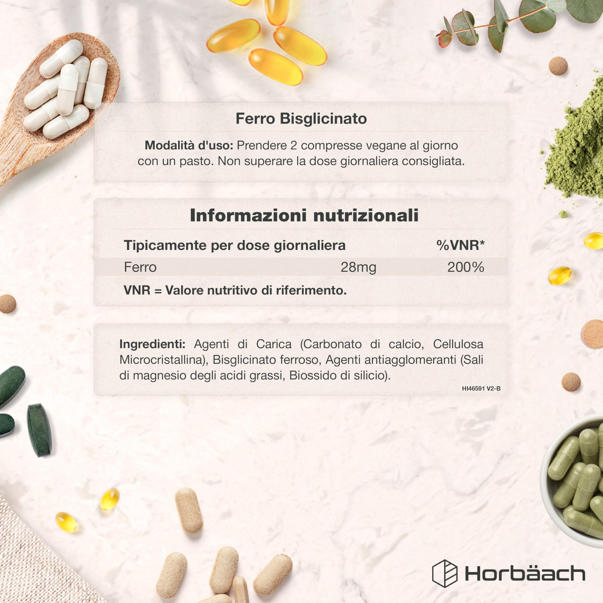 Ferro Integratore Forte 28 mg | 500 Compresse Vegane | Ferro Bisglicinato | Supporto Energetico | Gentle Iron Supplement | di Horbaach