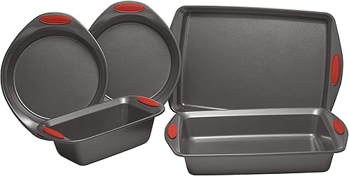 Rachael Ray Utensilios antiadherentes para hornear con agarres que incluyen sartén antiadherente, bandeja para hornear, moldes para pasteles y