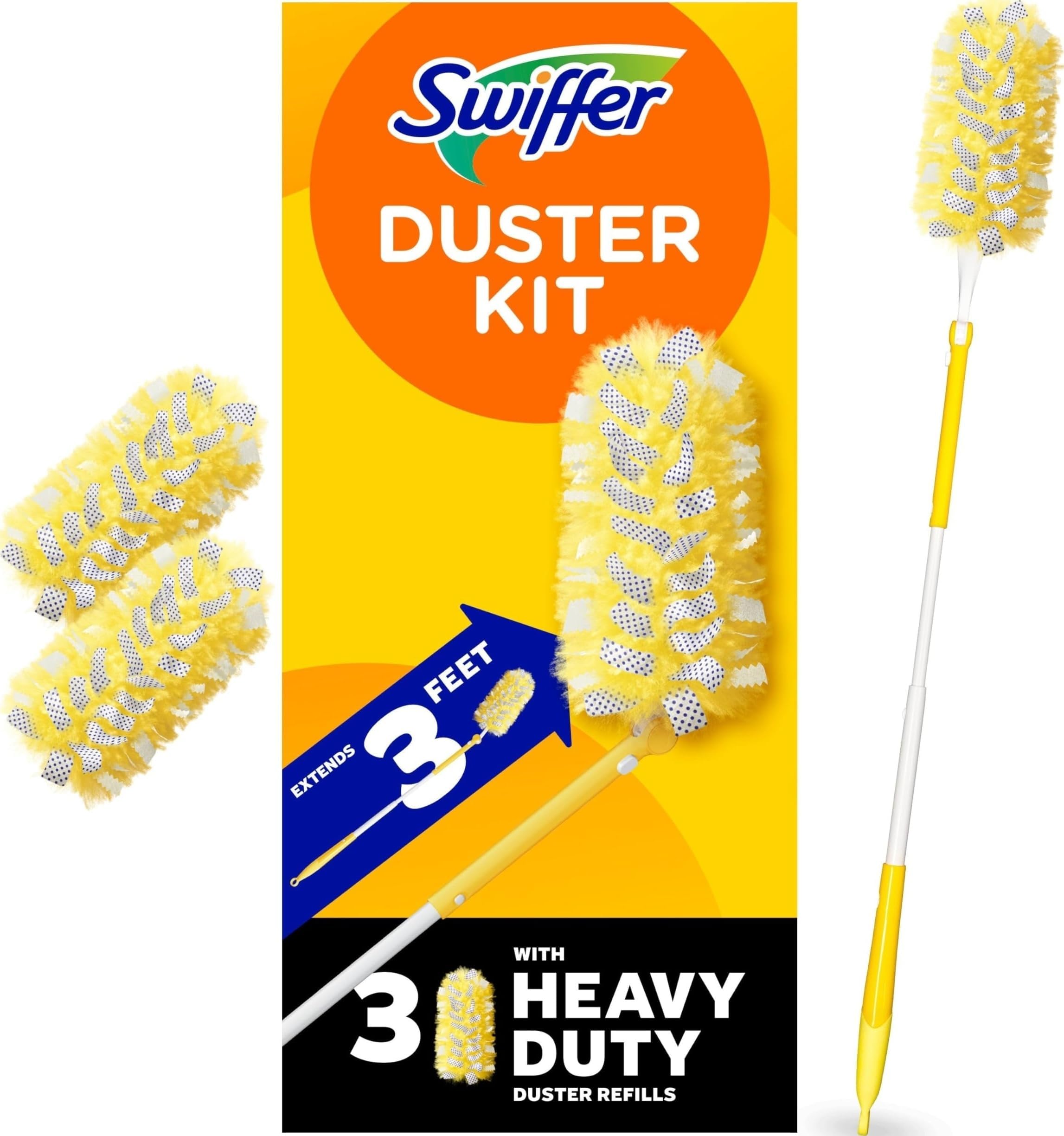 Duster Kit with 3 ft Extendable Handle | Includes 1 Duster Extendable Handle (3 ft). 3 Heavy Duty Duster Refills. For Ceiling Fans, Vents, and Hard to Reach Places