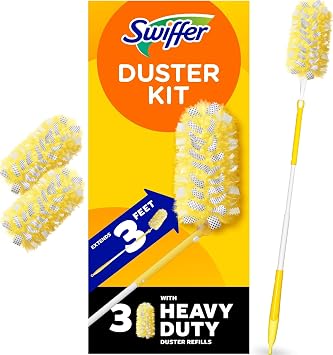 Swiffer Duster Kit with 3 ft Extendable Handle | Includes 1 Duster Extendable Handle 3 ft. 3 Heavy Duty Duster Refills. For Ceiling Fans, Vents, and Hard to Reach Places