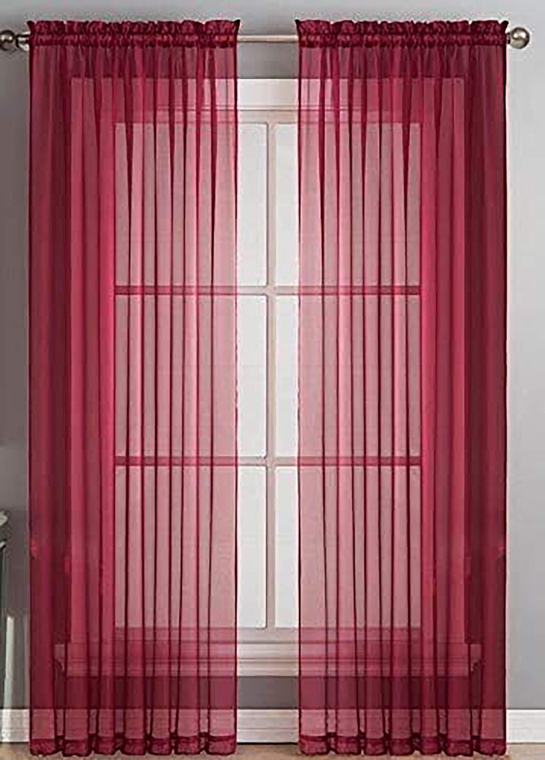 Sapphire Home Burgundy Sheer Curtains - 95 Inches Length, 2 Panels Set Sheer Drapes, Light Filtering Textured Window Curtain for Living Room, Bedroom, Kitchen and Dining Room - 54"x95", Burgundy