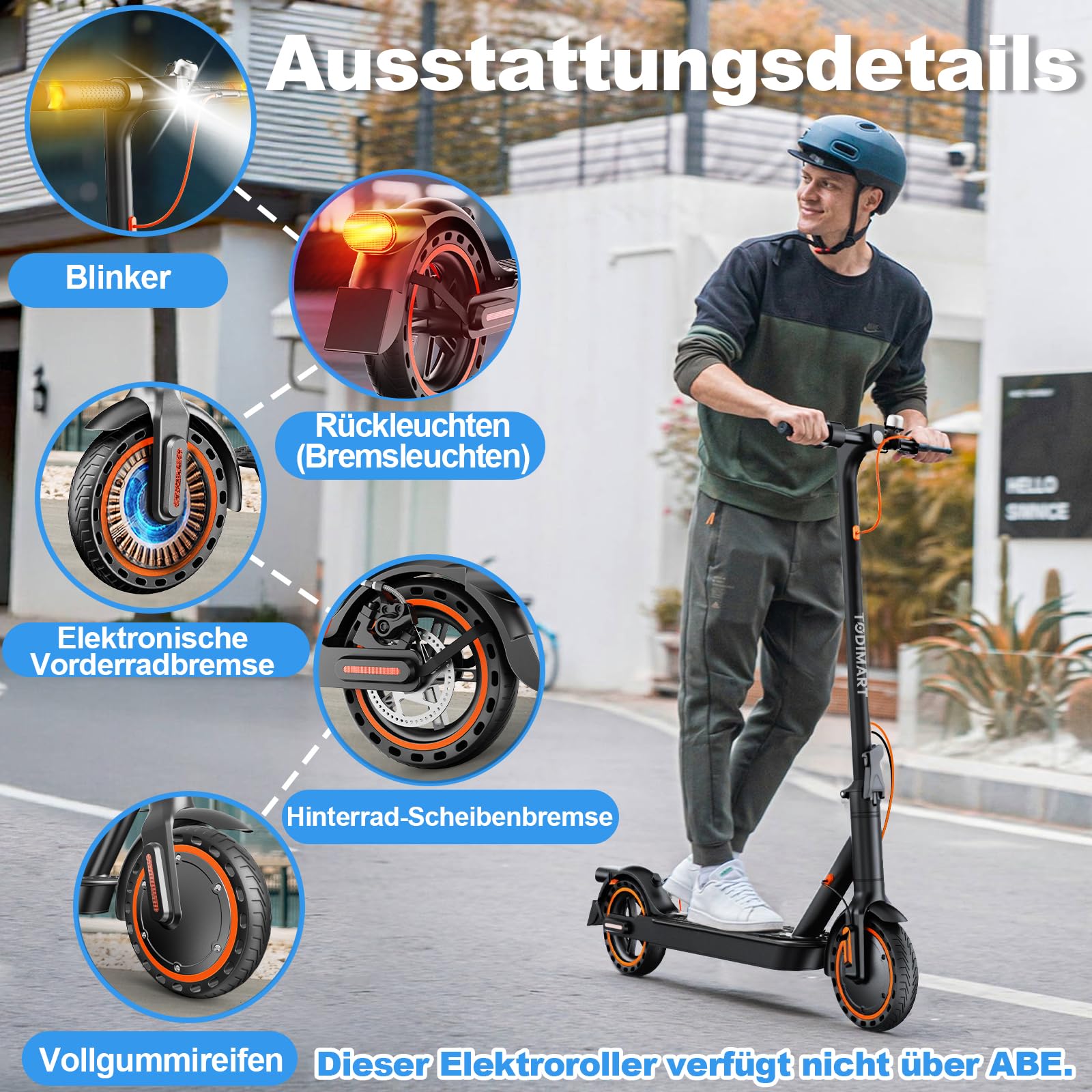 TODIMART E Roller mit Blinker und App T3S, Reichweite von 30–35 Km, einen 36V 7,8Ah Akku und ist EIN Faltbarer E Scooter Roller für Erwachsene mit Pannensicheren Wabenreifen