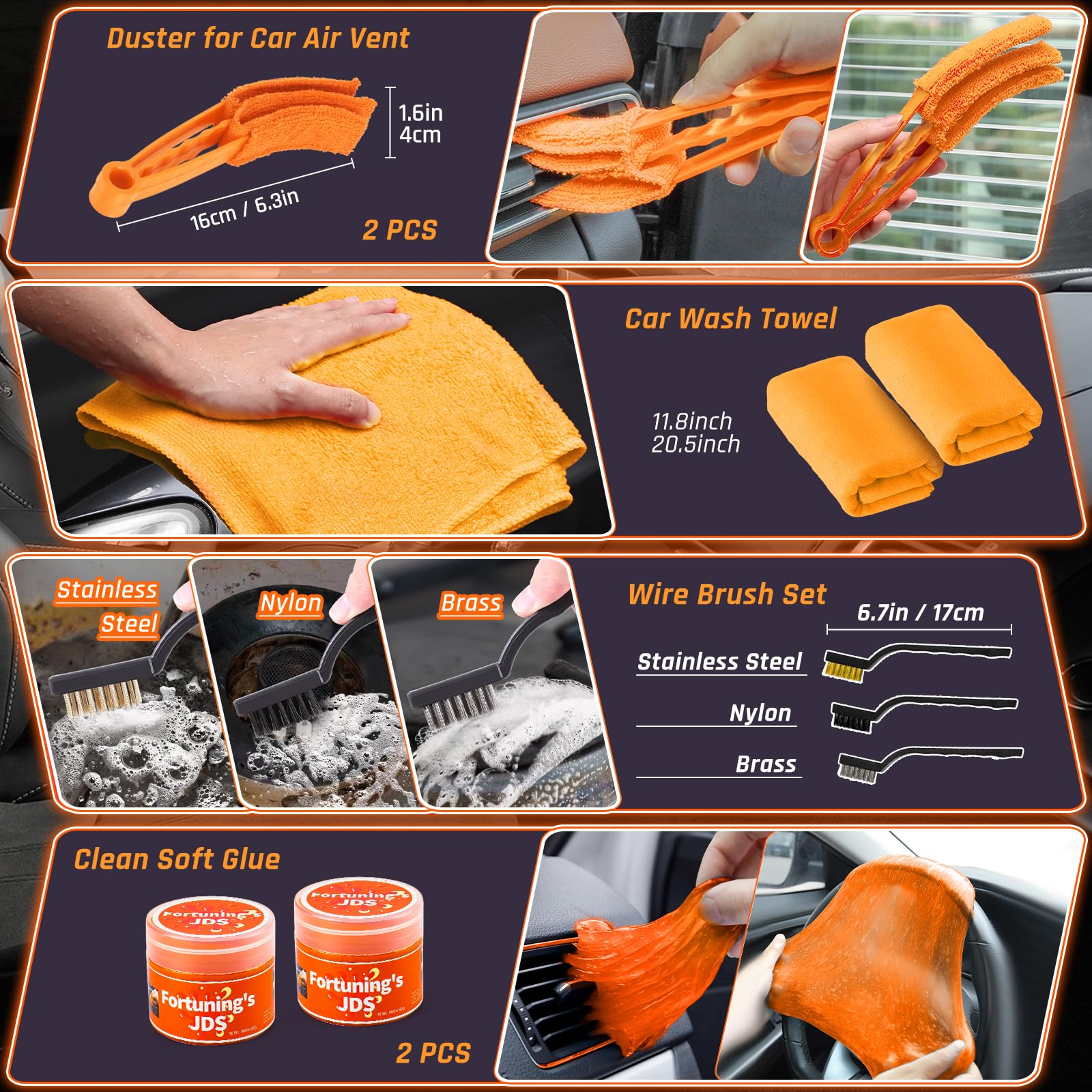Kit di Pulizia per Interni dell'auto, Kit di Pulizia per Interni dell'auto, Kit di Pulizia per Interni dell'auto, Kit di Lavaggio con Secchio per Dettagli, Accessori per Moto, Auto, Biciclette, Ruote
