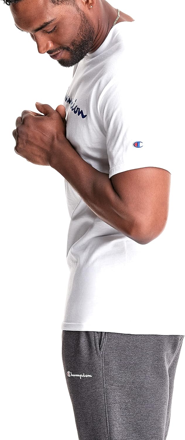 Champion Men's T-shirt, Classic Tee for Men, Men's T-shirt, Men's Tee (Reg. Or Big & Tall) Medium White Script