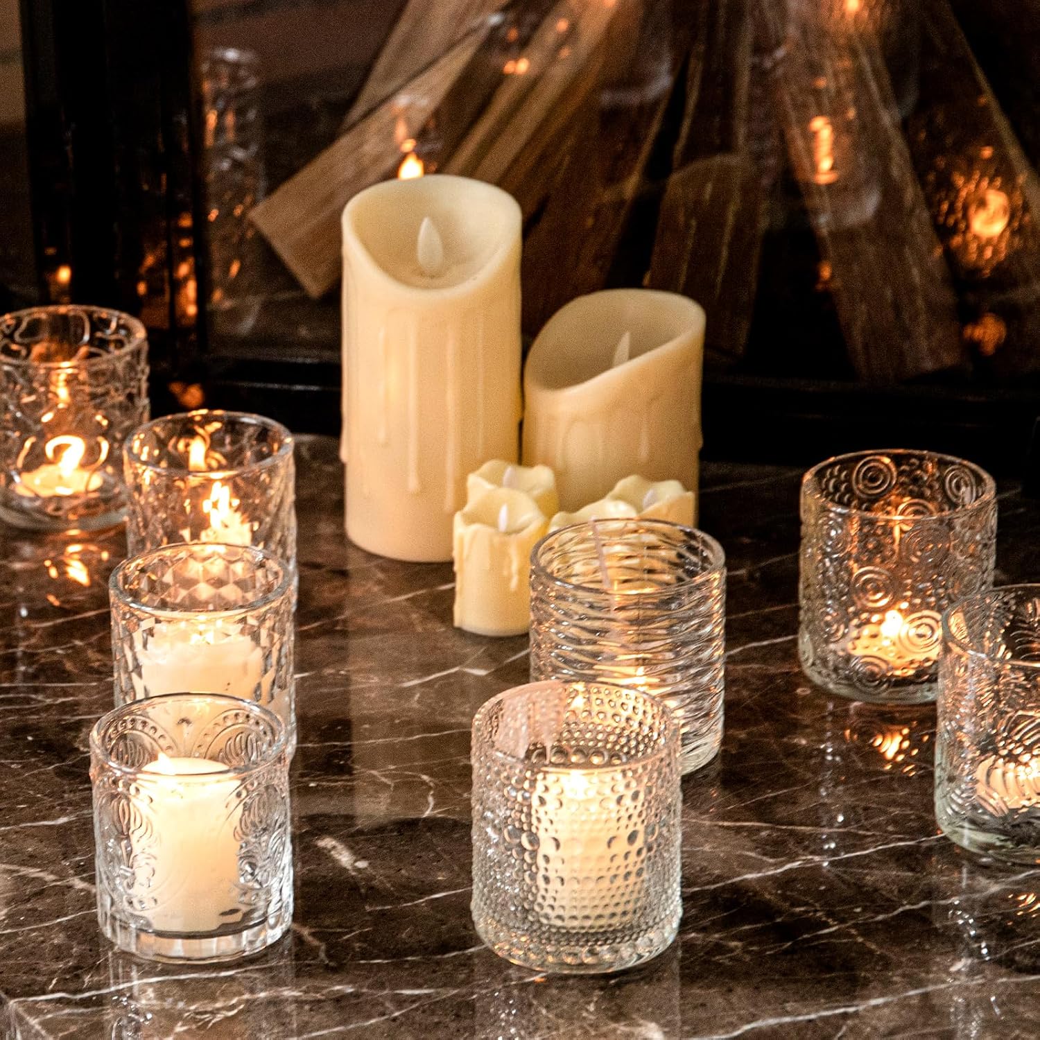 12pcs Assorted Votive Candle Holders - Clear Glass Tea Lights Candle Holder in Bulk, Tealight Candle Holder for Table Centerpiece Wedding Decor Home Decoration