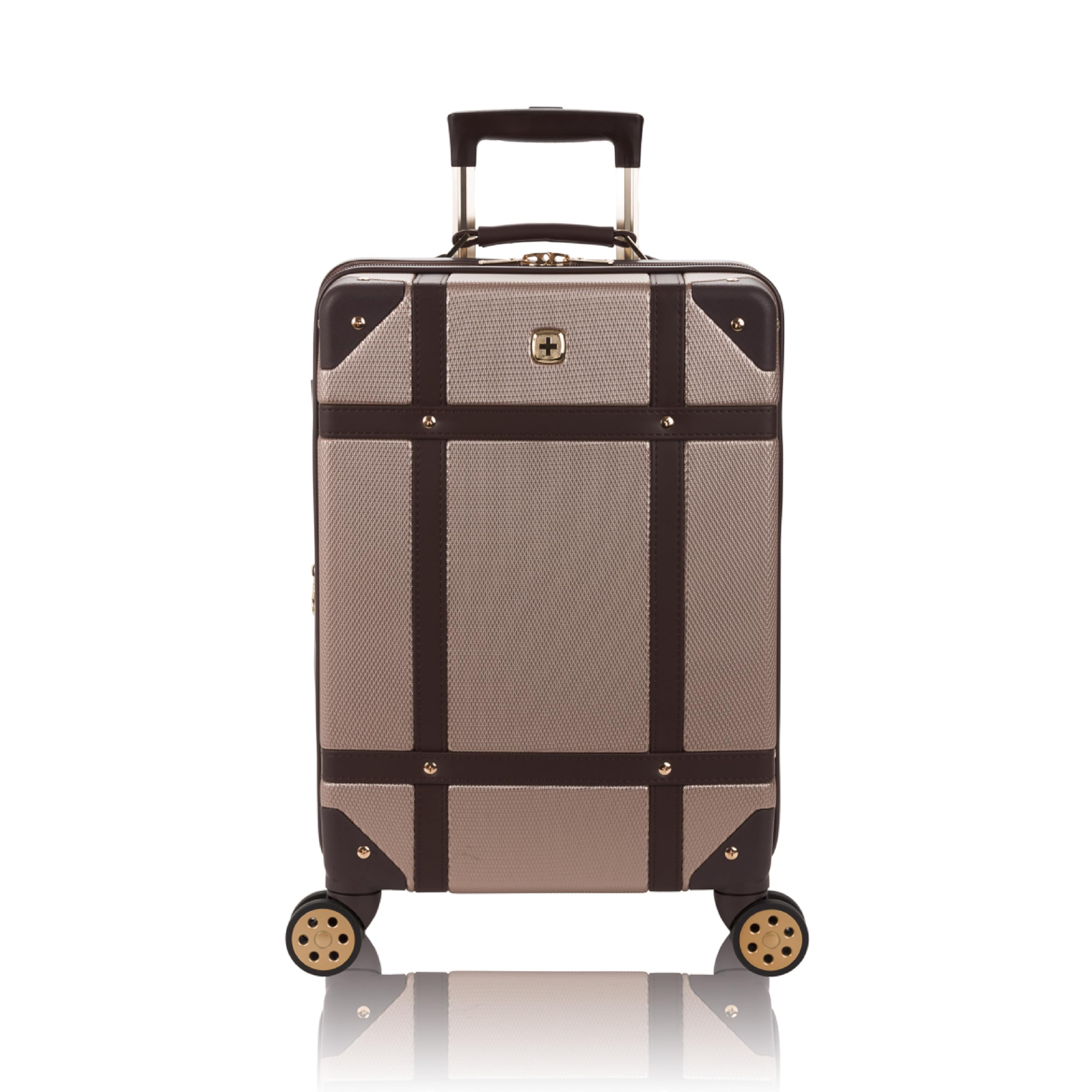 SwissGear Vintage Trunk Hardside Expandable Luggage with Spinner Wheels, Blush/Brown, Carry-On 19-Inch