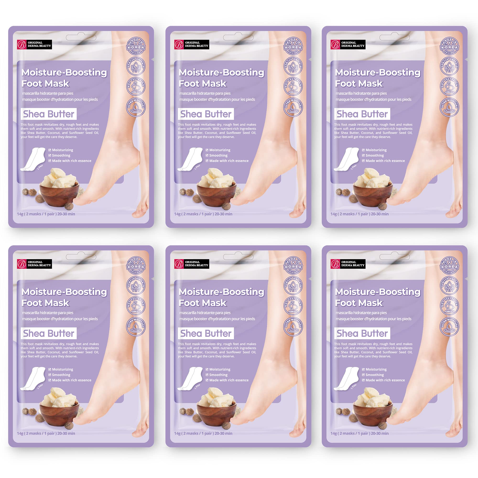 InnerestOriginal Derma Beauty Foot Mask 6 Pairs Shea Butter Foot Mask Callus Remover Pedicure Supplies