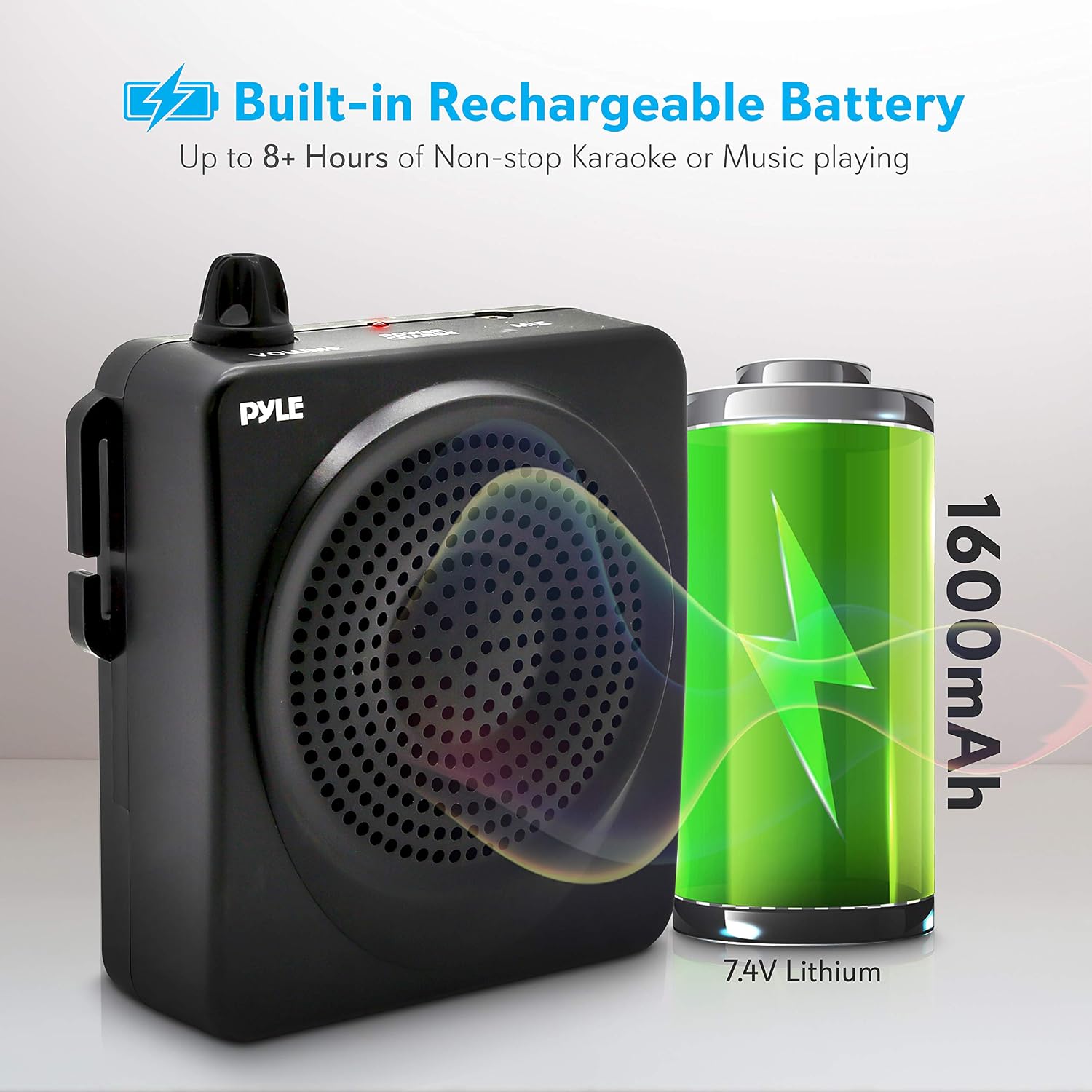 PYLE-PRO Portable PA Speaker Voice Amplifier - Built-in Rechargeable Battery w/ Headset Microphone Hands-free Waist-Band Strap & Aux 3.5mm Jack for External Audio Stream Devices - Pyle PWMA50B