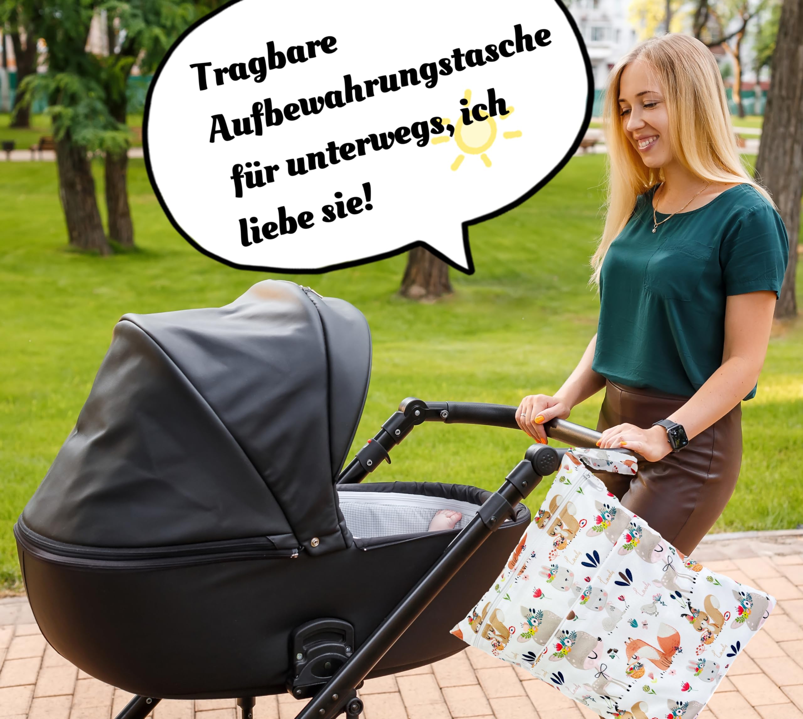TRASUN Wetbag Kindergarten Nasstasche Windel Taschen Schwimmsachen Nassbeutel Nasse und Trocken Wickeltasche 2er Wasserdicht Waschbar Nassbeutel Organiser für Kleinkind - 5