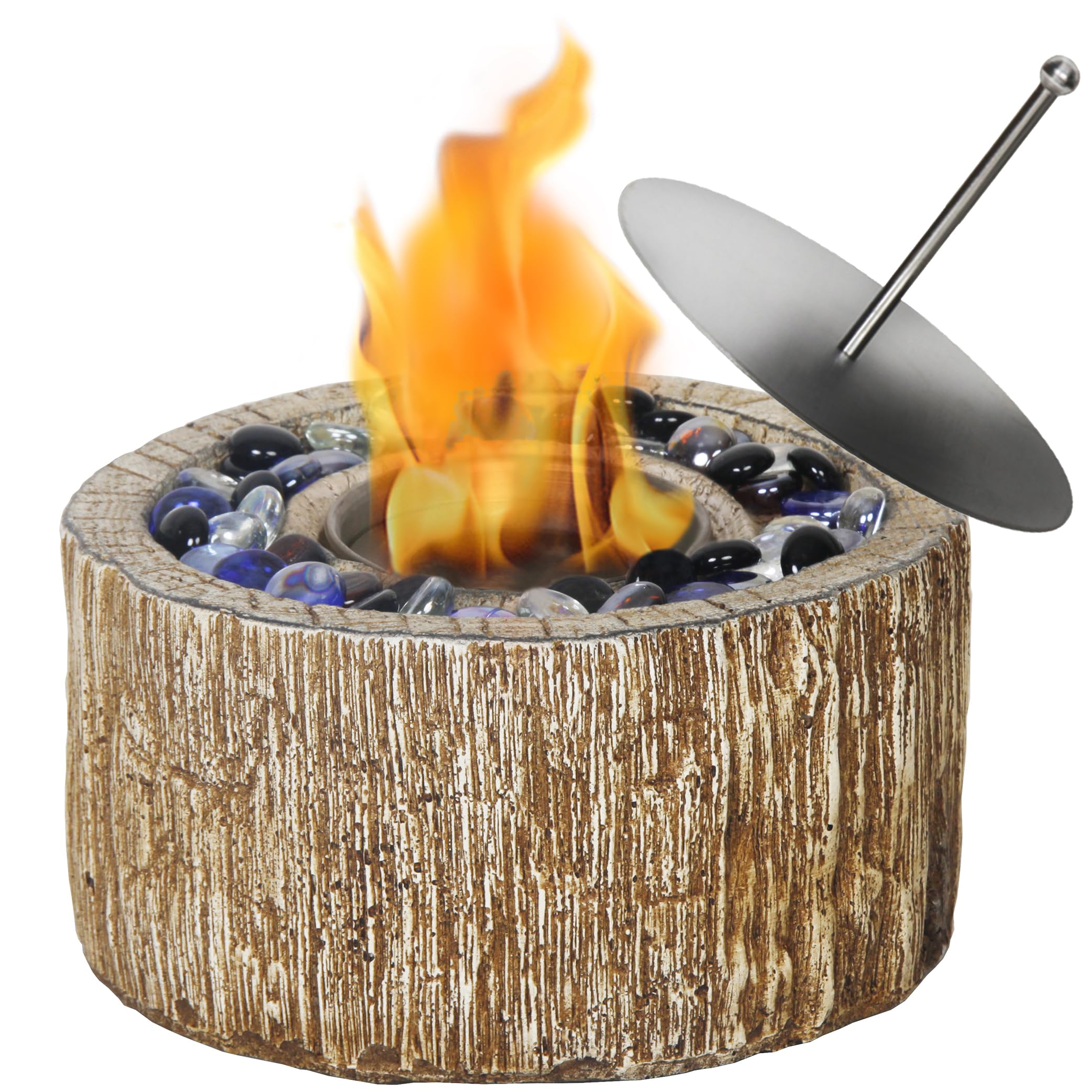 Afterglow9 Inches Mini Tabletop Smokeless Alcohol Fire Pit Portable Fireplace Round Firepit for Indoor Outdoor Balcony Patio, Wood Grain Brown