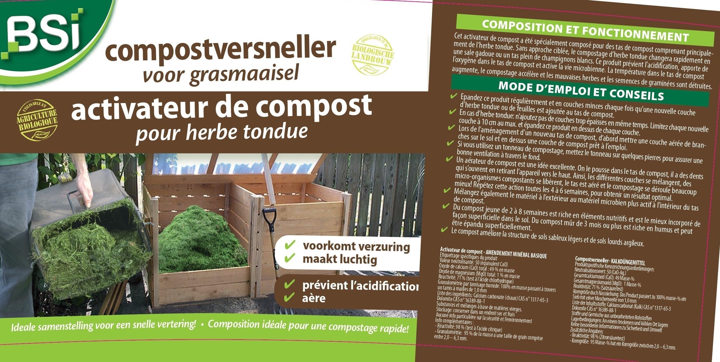 BSI - Compost Activator - For Mowed Grass - Prevents Acidification - Aerates Compost - 6kg, Grisâtre
