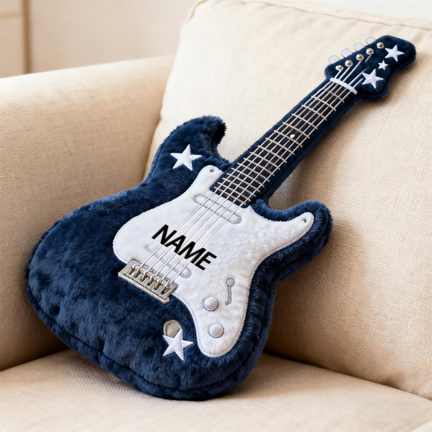 Cuscino Personalizzato a Tema Chitarra Elettrica, Cuscino a Forma di Chitarra Elettrica con Nome Personalizzato, Cuscini Decorativi in Spugna Musicale, Regali di Natale e Compleanno per