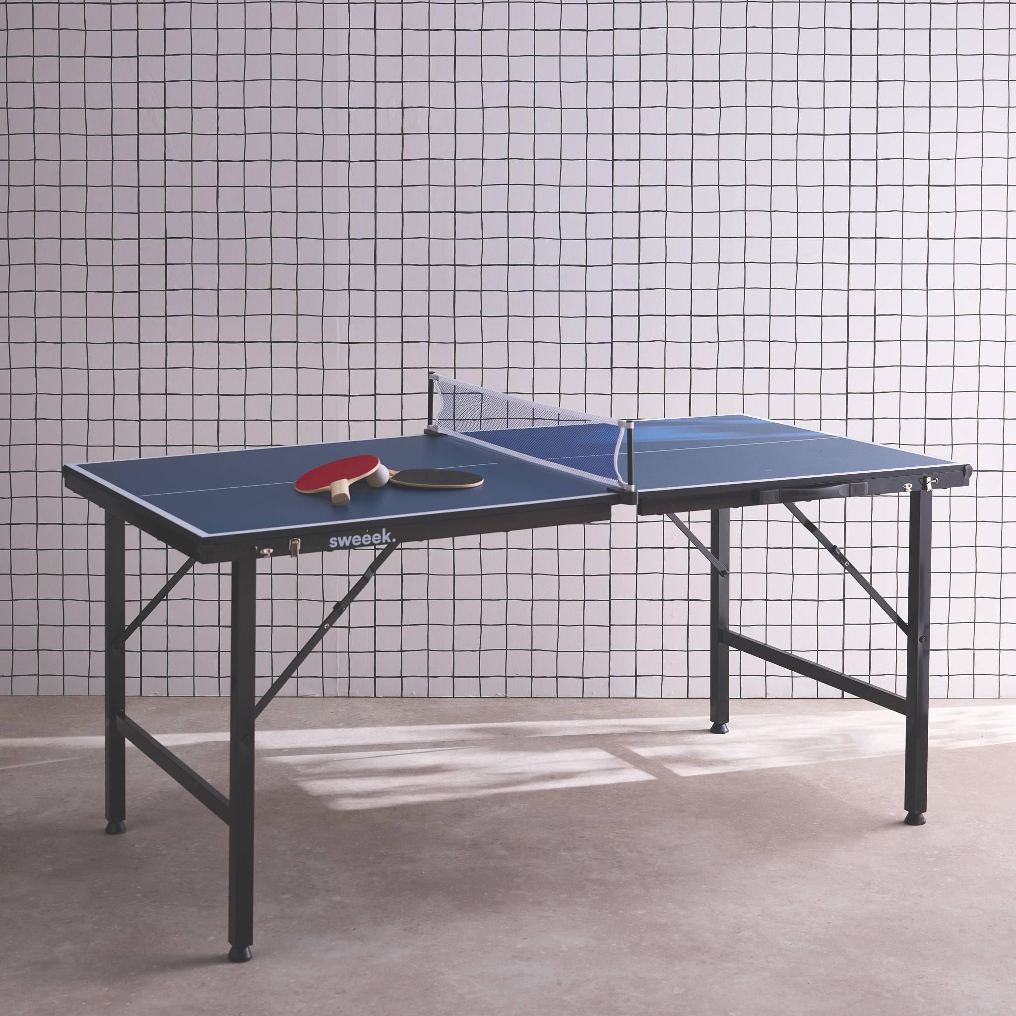 Alice's Garden - Mini Table de ping Pong 150x75cm - Table Pliable Indoor Bleue. avec 2 Raquettes et 3 balles. Valise de Jeu pour Utilisation intérieure. Sport Tennis de Table