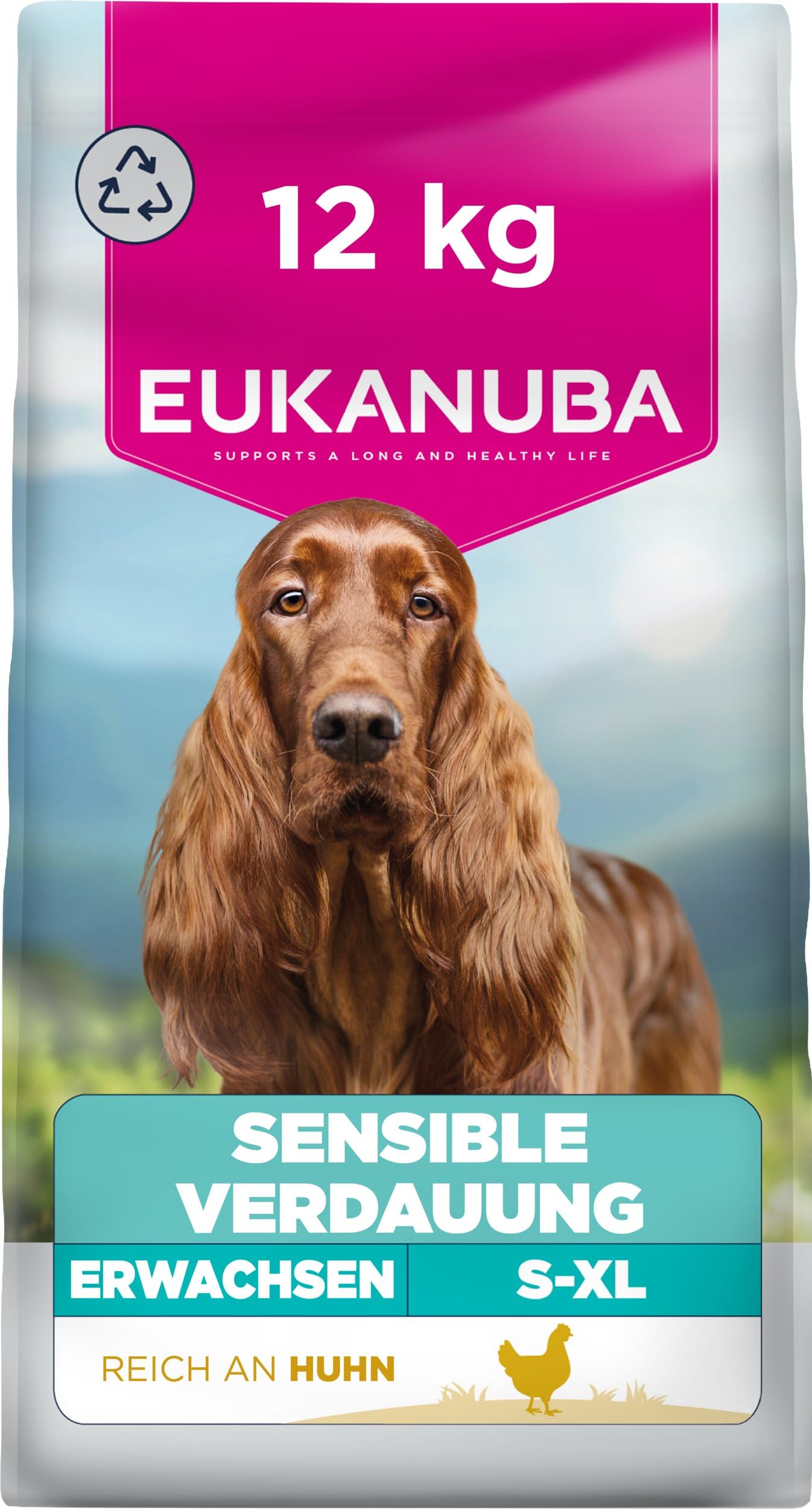 Eukanuba Sensitive Digestion Hundefutter mit Huhn und leicht verdaulichem Reis - Magenfreundliches Special Care Trockenfutter für ausgewachsene Hunde mit sensibler Verdauung, 12 kg