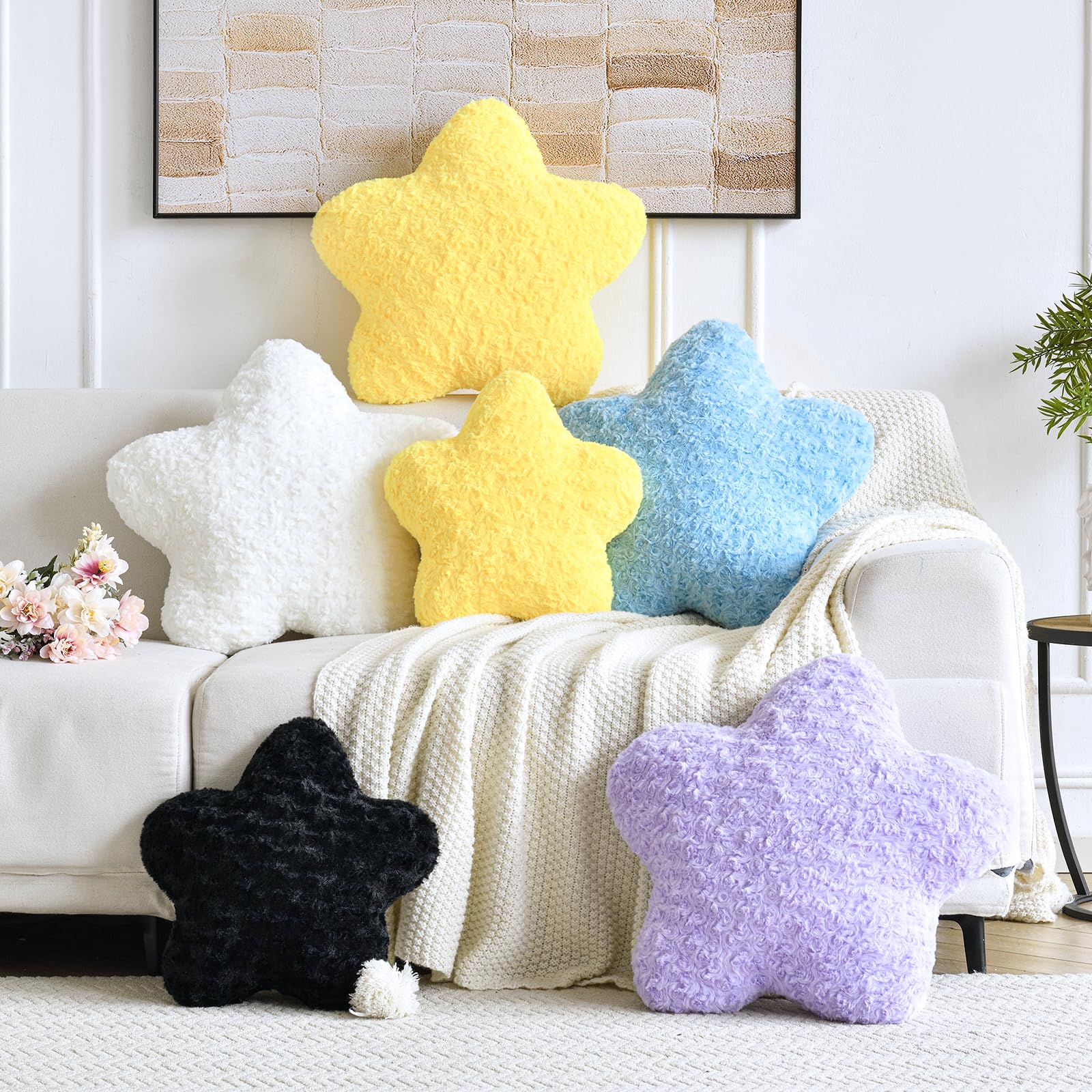 Almohada decorativa, bonitas almohadas de felpa suave para sofá, cama, oficina, almohadas de Navidad en forma de estrella con decoración del hogar para dormitorio, sala de estar (morado)