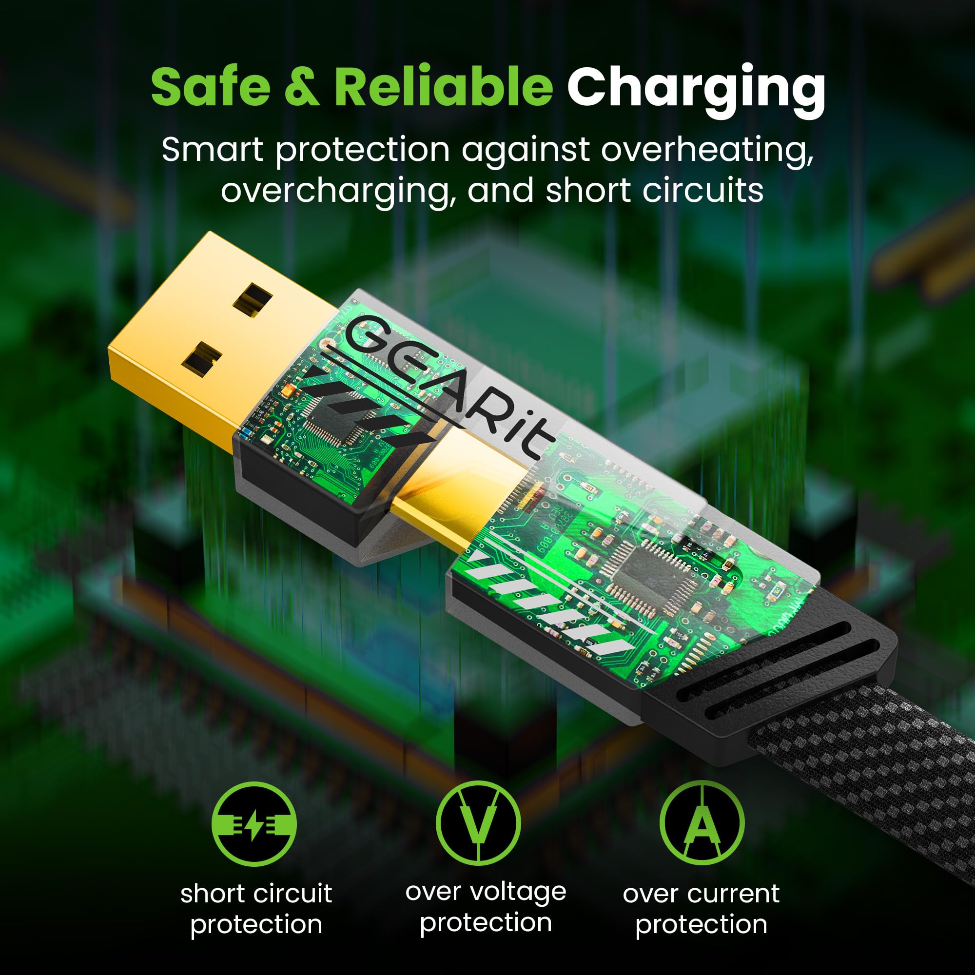 GEARit Câble de charge 4 en 1 100 W – Câble plat USB-C vers USB-C à charge rapide avec connecteurs USB-A et Lightning – Cordon universel multi-appareils – Compatible avec iPhone, MacBook Pro, 1 m
