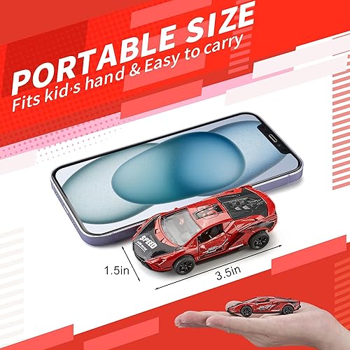 Miniatura 11 de KIDAMI Camiones de juguete fundidos a presión, paquete de 4 autos de juguete de metal fundido a presión, autos con puertas abiertas, vehículos