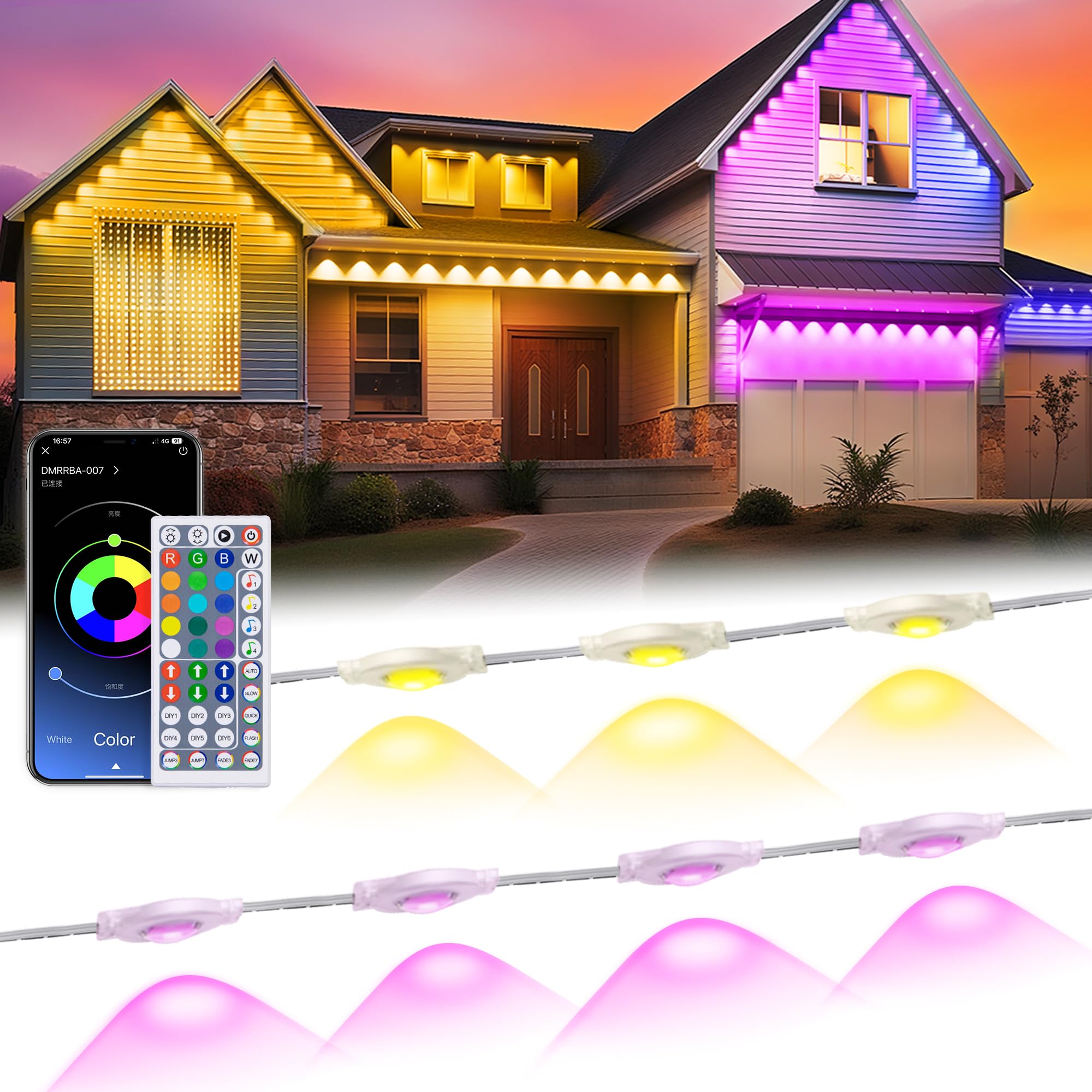 MuliVid 200Ft Permanent Outdoor Lights for House, RGB Halloween