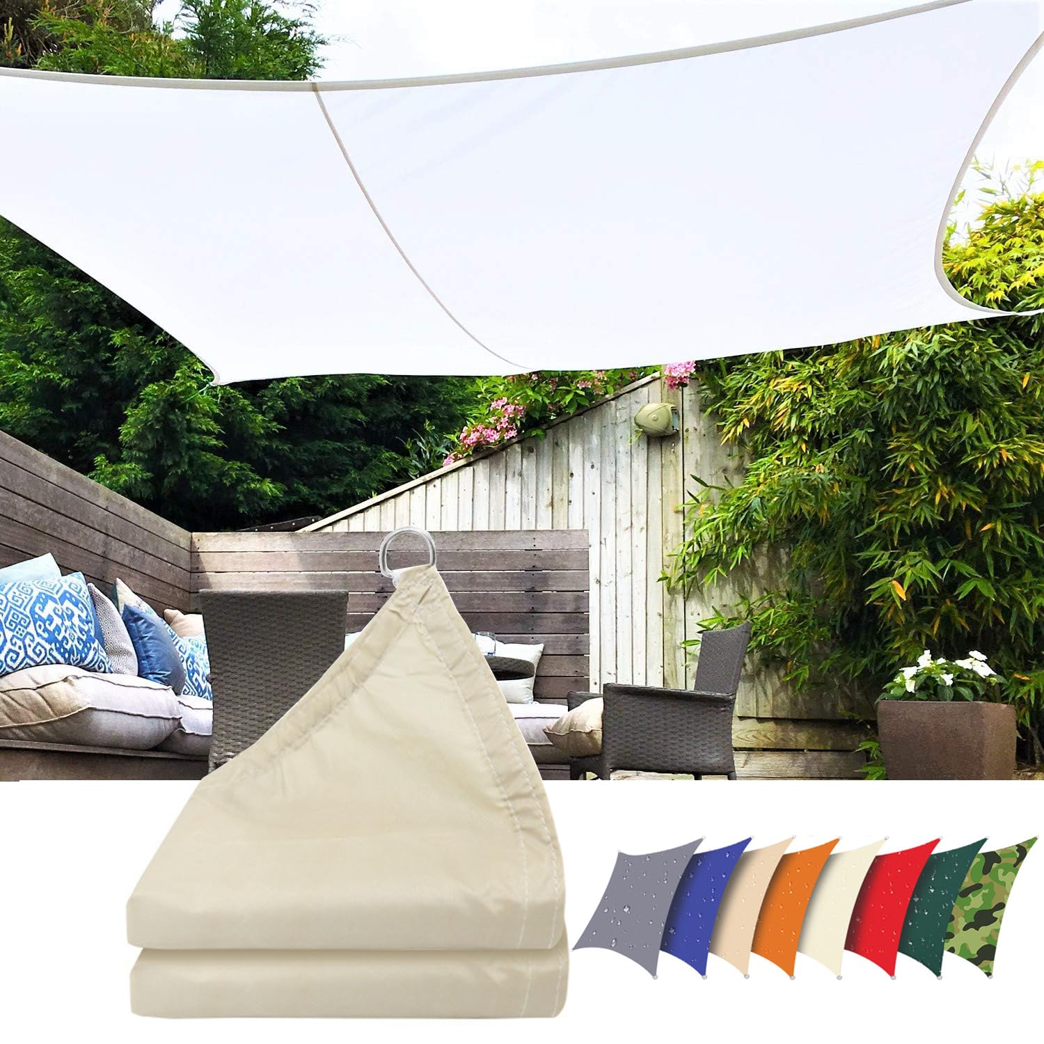 Tonuuoei Shade Sail Waterproof,3x3m Rectangle Sunscreen Awning Canopy,Outdoor Canopy 95% UV Protection with Free Rope,for Deck Garden, Patio,Yard,Party,Beach