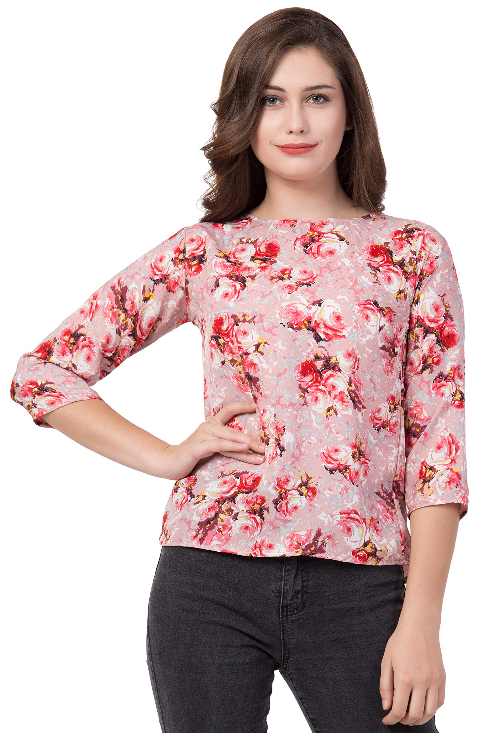 ICONIC DEEVAWomens Top for Girls, Beautiful Floral Printed Pink Top for Every Occasion