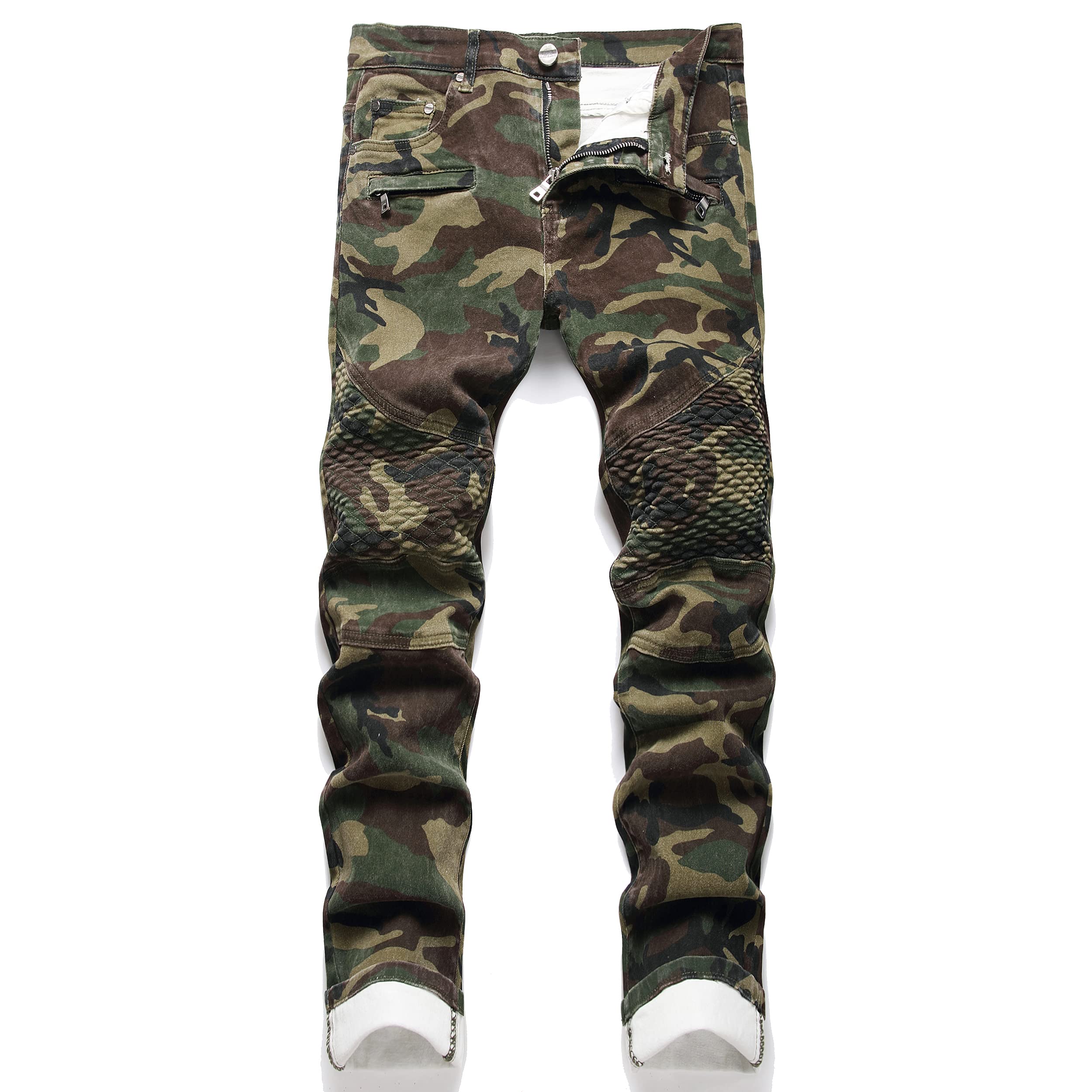 OIIIOMen's Patch Ripped Stretch Regular Fit Jean