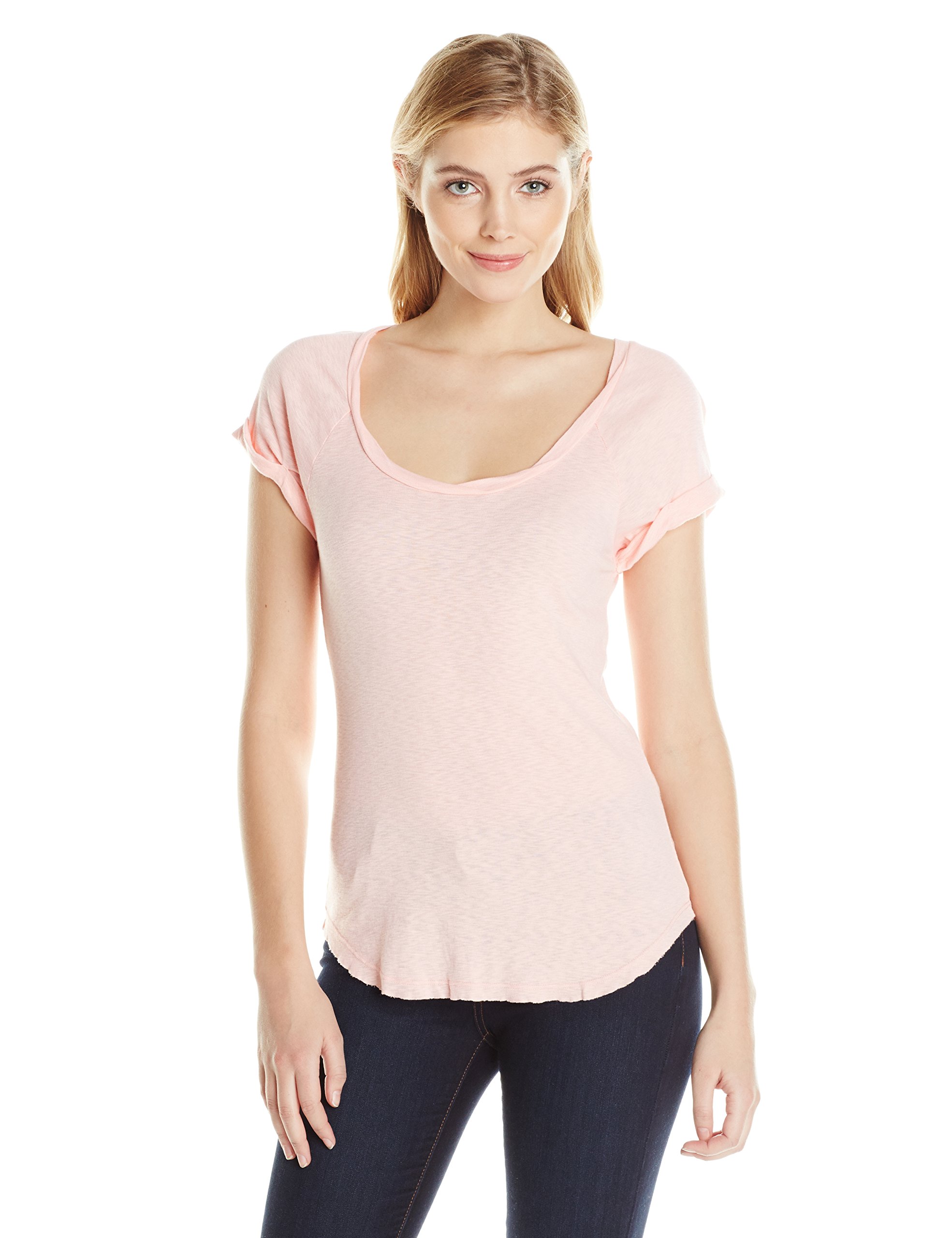 Michael Stars Women's 1x1 Slub Short Sleeve Rolled Scoop Neck Tee