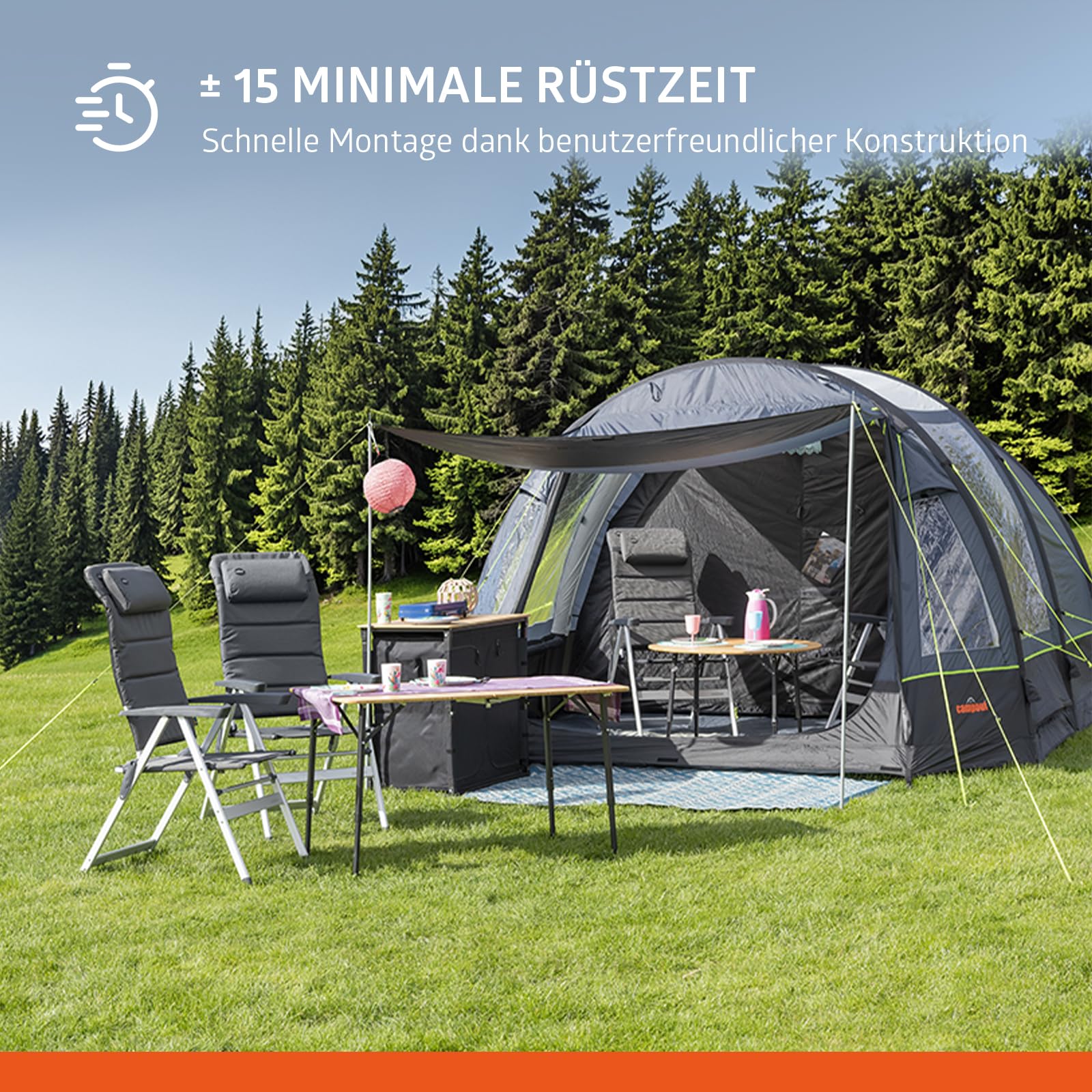 Campout Aufblasbares Tunnelzelt - Familienzelt - Luftzelt - Wasserdicht mit 5000 mm - Inklusive Pumpe, Bodenplane und vordach