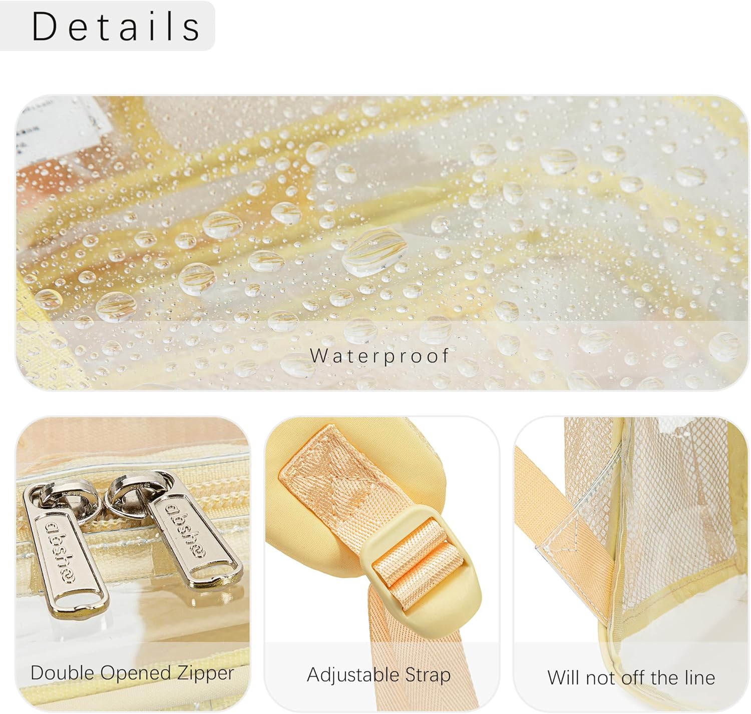abshoo Large Clear Backpack For Girls Women School Bookbag Heavy Duty Transparent Backpack (Light Yellow) - Image 5