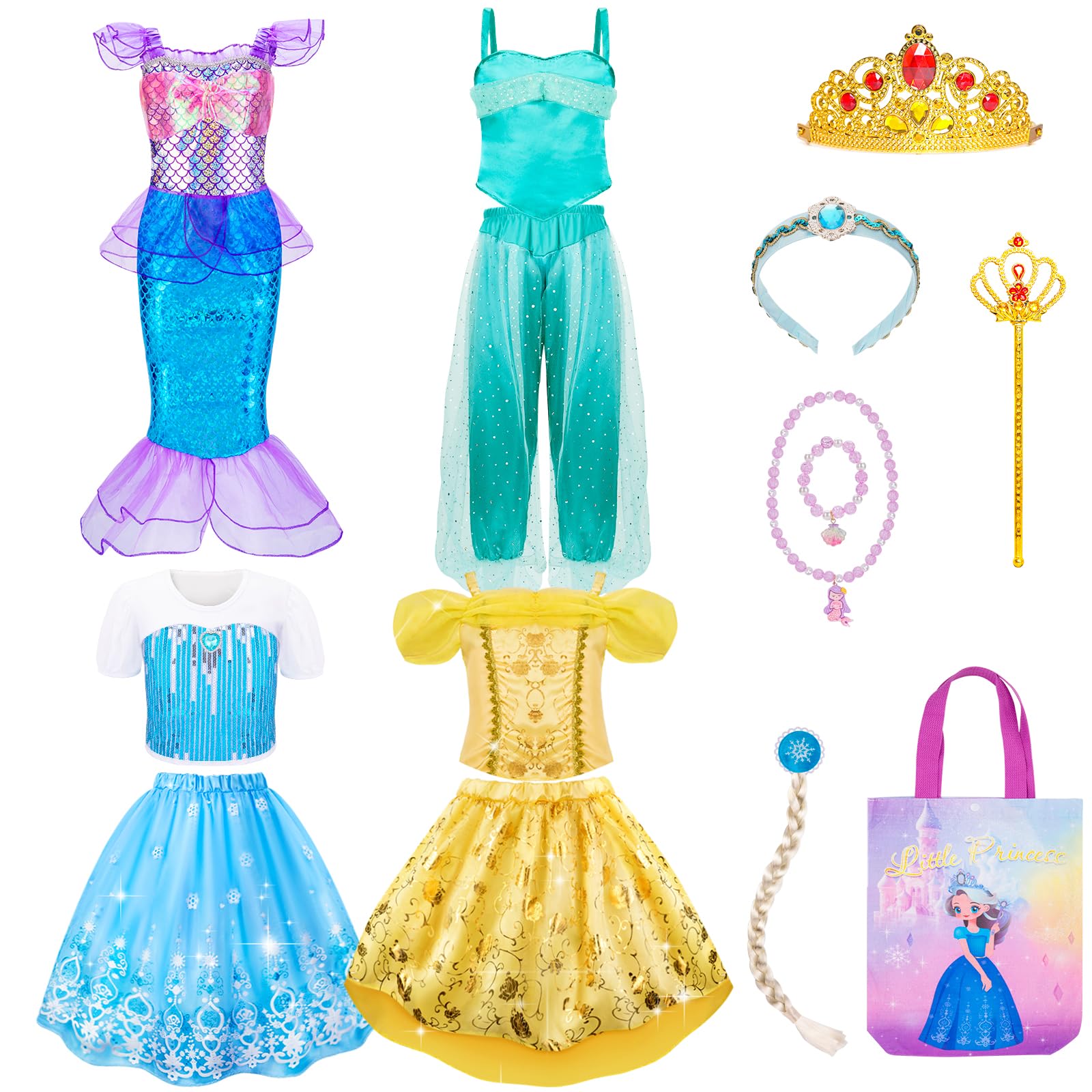Meland Princess Dress Up for Girls - Dress Up Clothes for Girl Age 3-8 Year Old, Gift Idea for Birthday Christmas