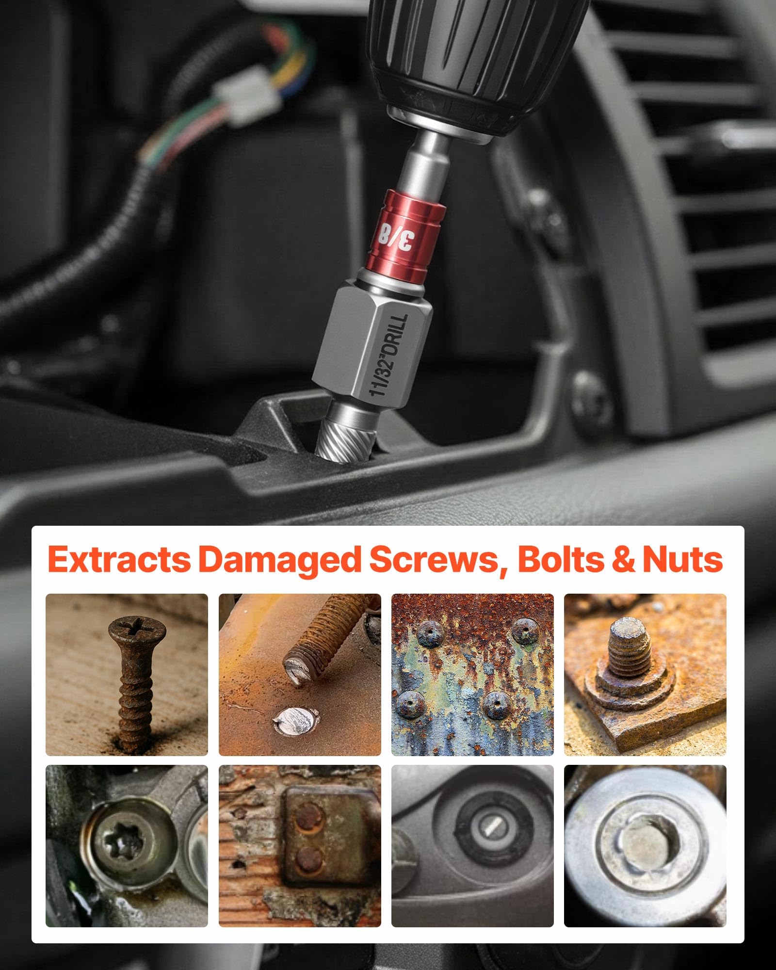 VEVOR Kit Extracteur de Vis Cassée avec Forets 41PCs, Outils d'Extraction de Vis Dénudée et de Goujon, pour Retrait des Boulons Réparation Domicile Atelier, en Acier Cr-Mo, avec Adaptateurs et Coffret